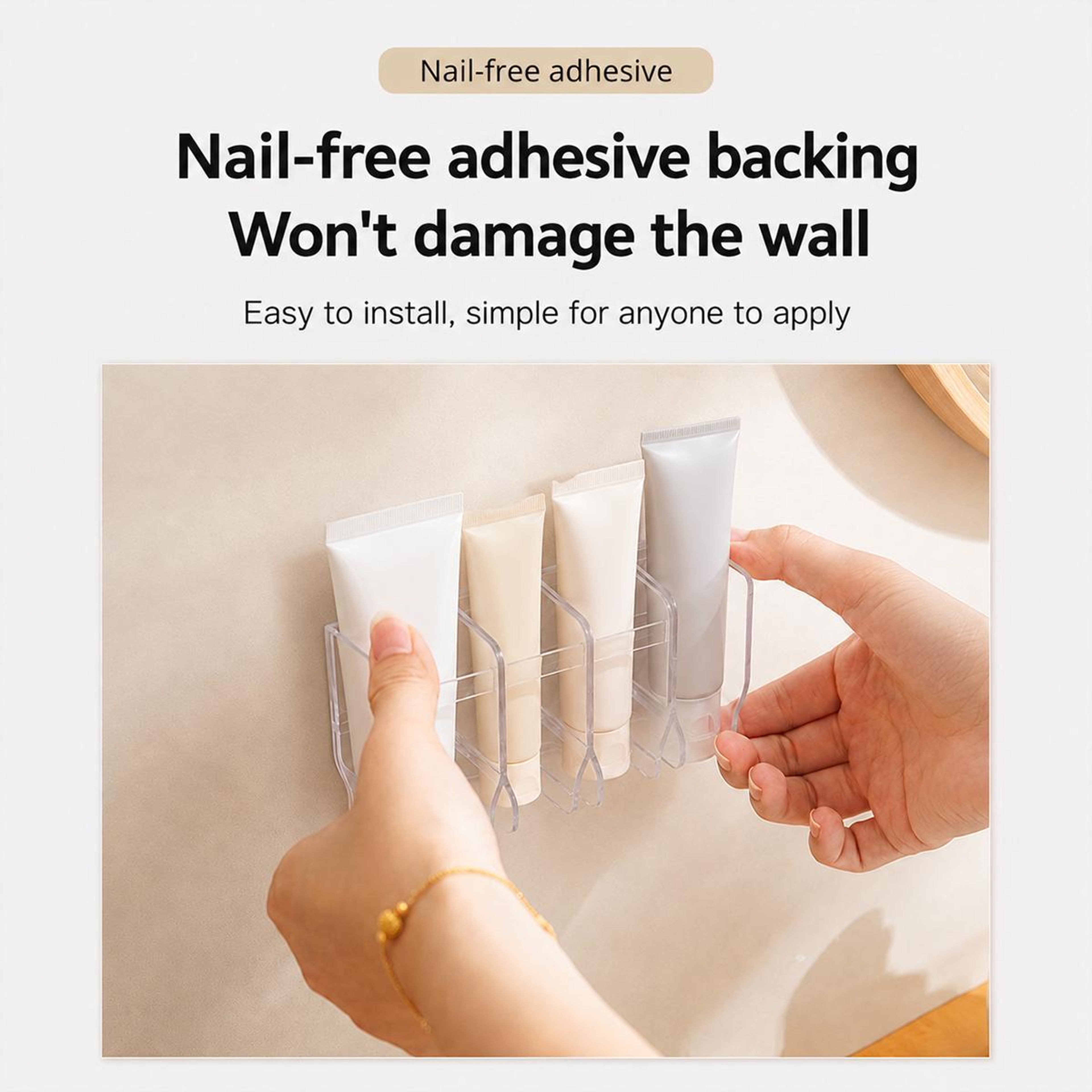 No Drill Wall Mounted Facial Cleanser Holder Bathroom Skincare Organizer Storage Rack – view 6