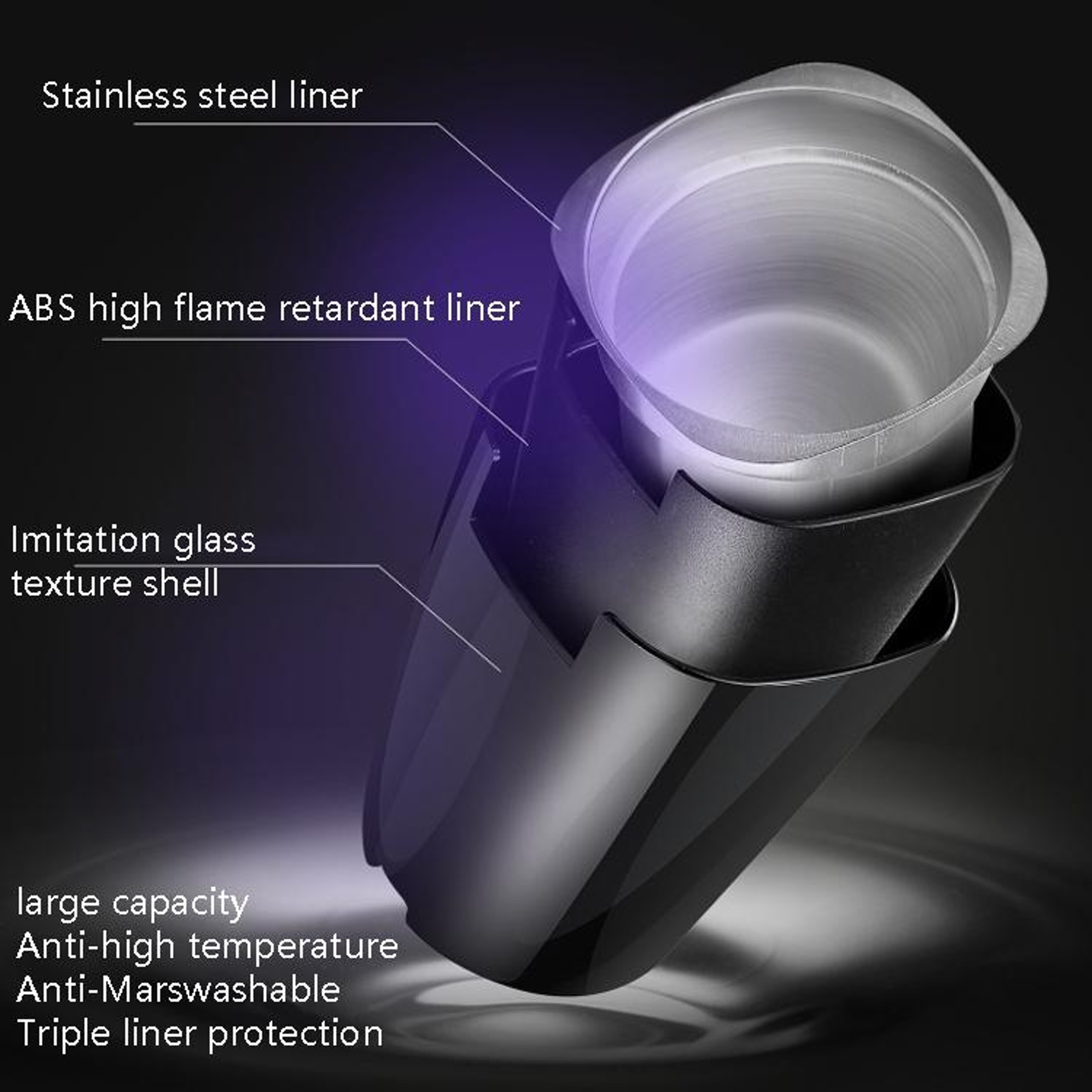 Crystal LED Car Ashtray With LED Light With Detachable Metal Liner For Car Cup Holders 3