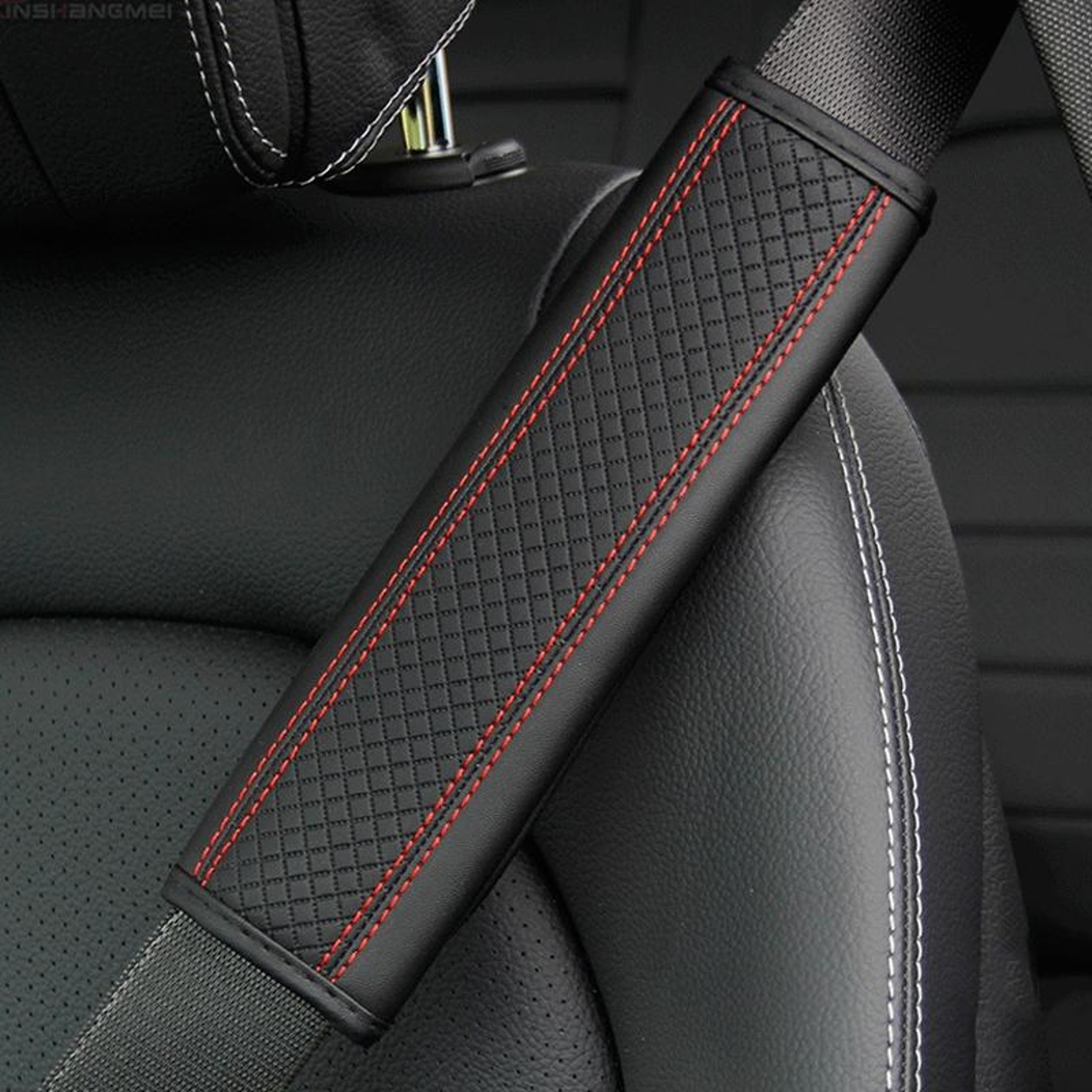 Premium Car Seat Belt Shoulder Pad PU Leather Comfort Protector For Cars SUVs  Trucks 0