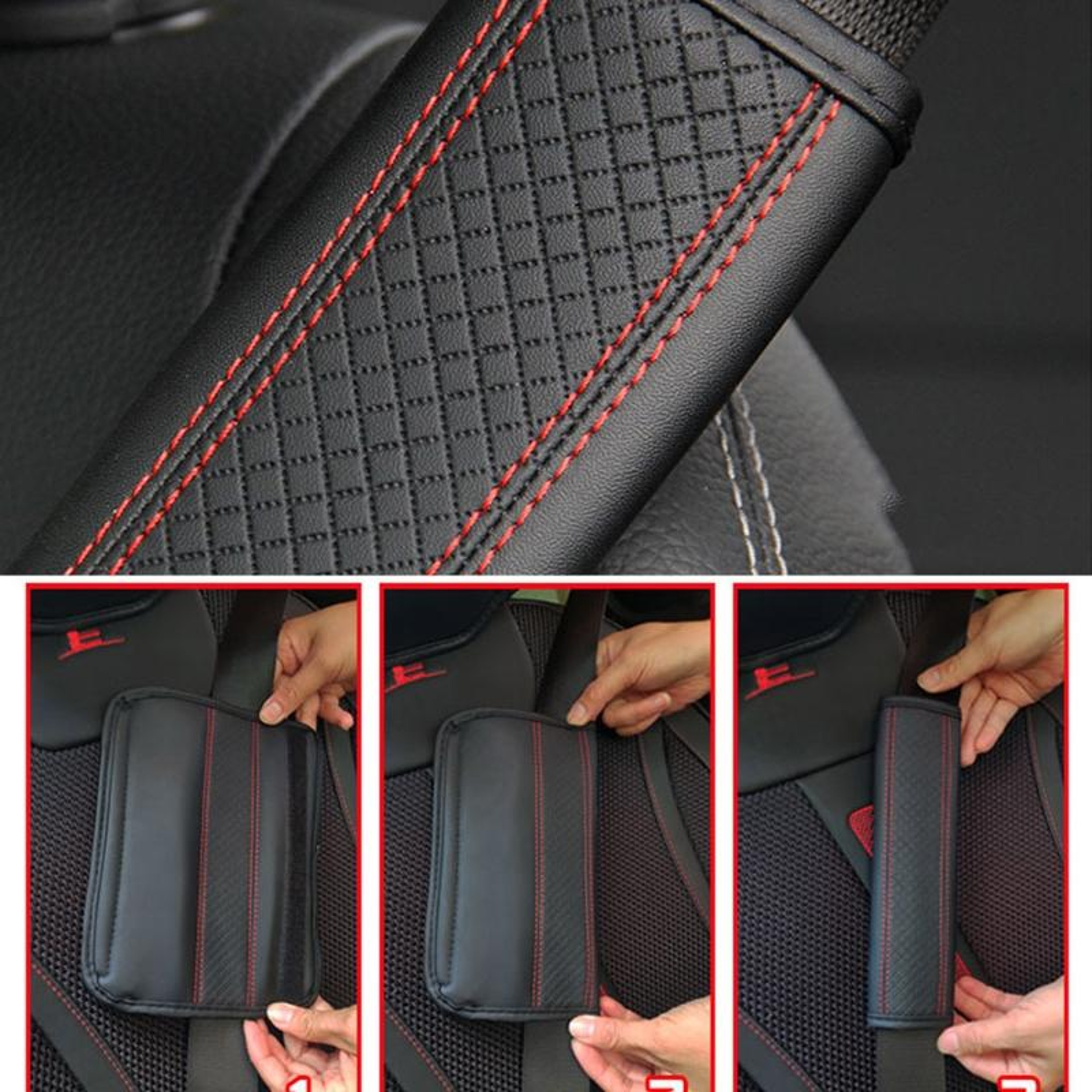 Premium Car Seat Belt Shoulder Pad PU Leather Comfort Protector For Cars SUVs  Trucks 4