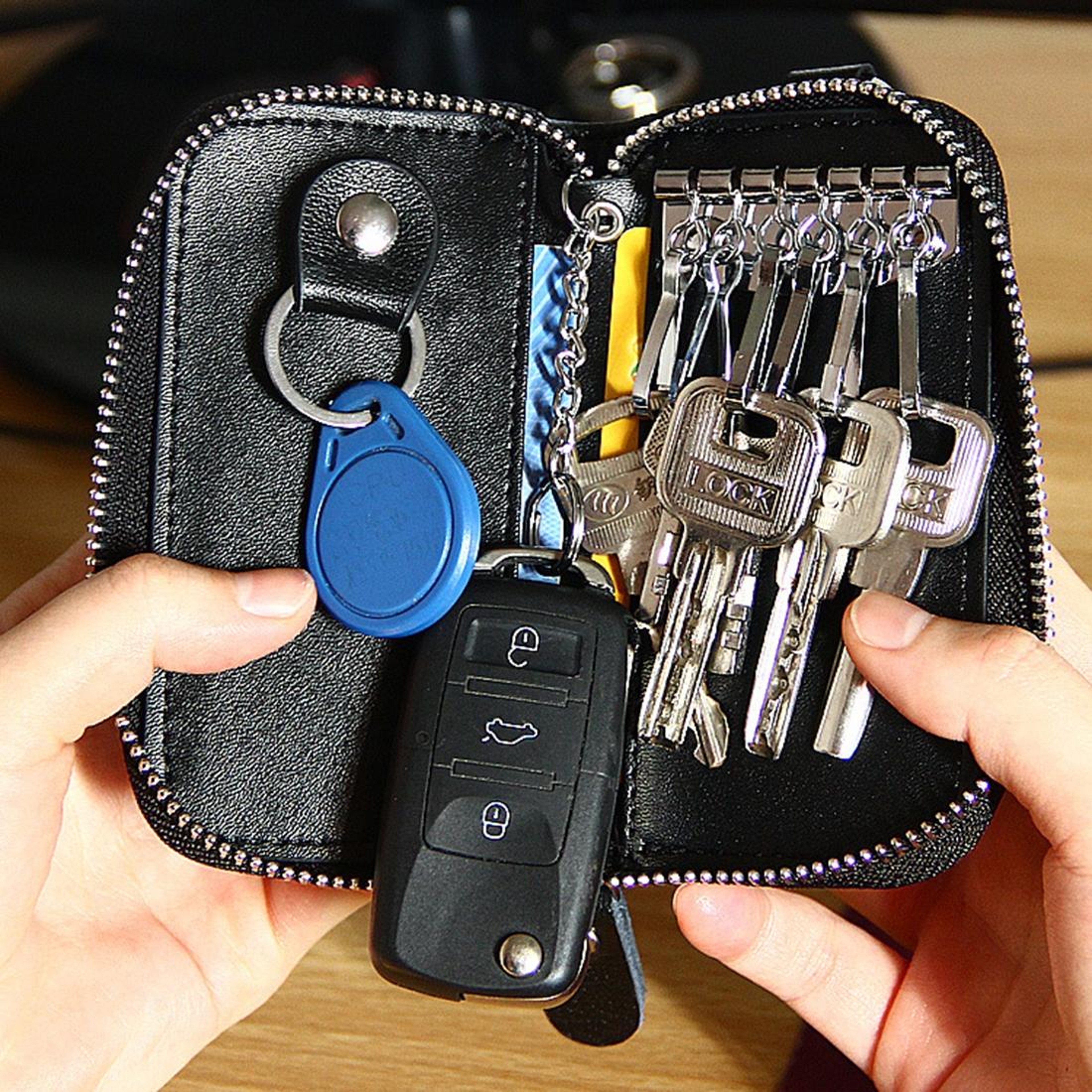 Business Genuine Leather Key Holder Zipper Car Key Case Wallet 1