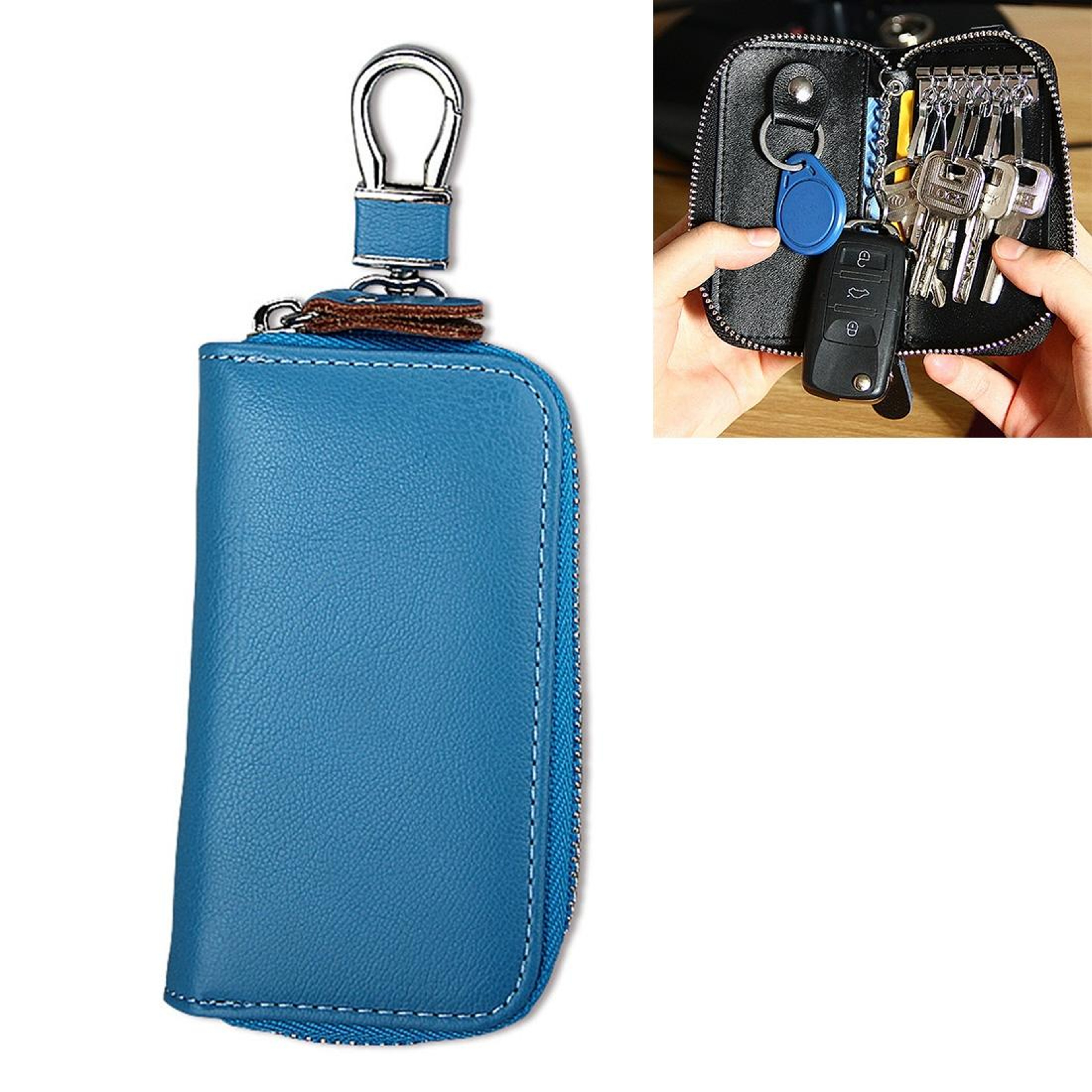 Business Genuine Leather Key Holder Zipper Car Key Case Wallet 6