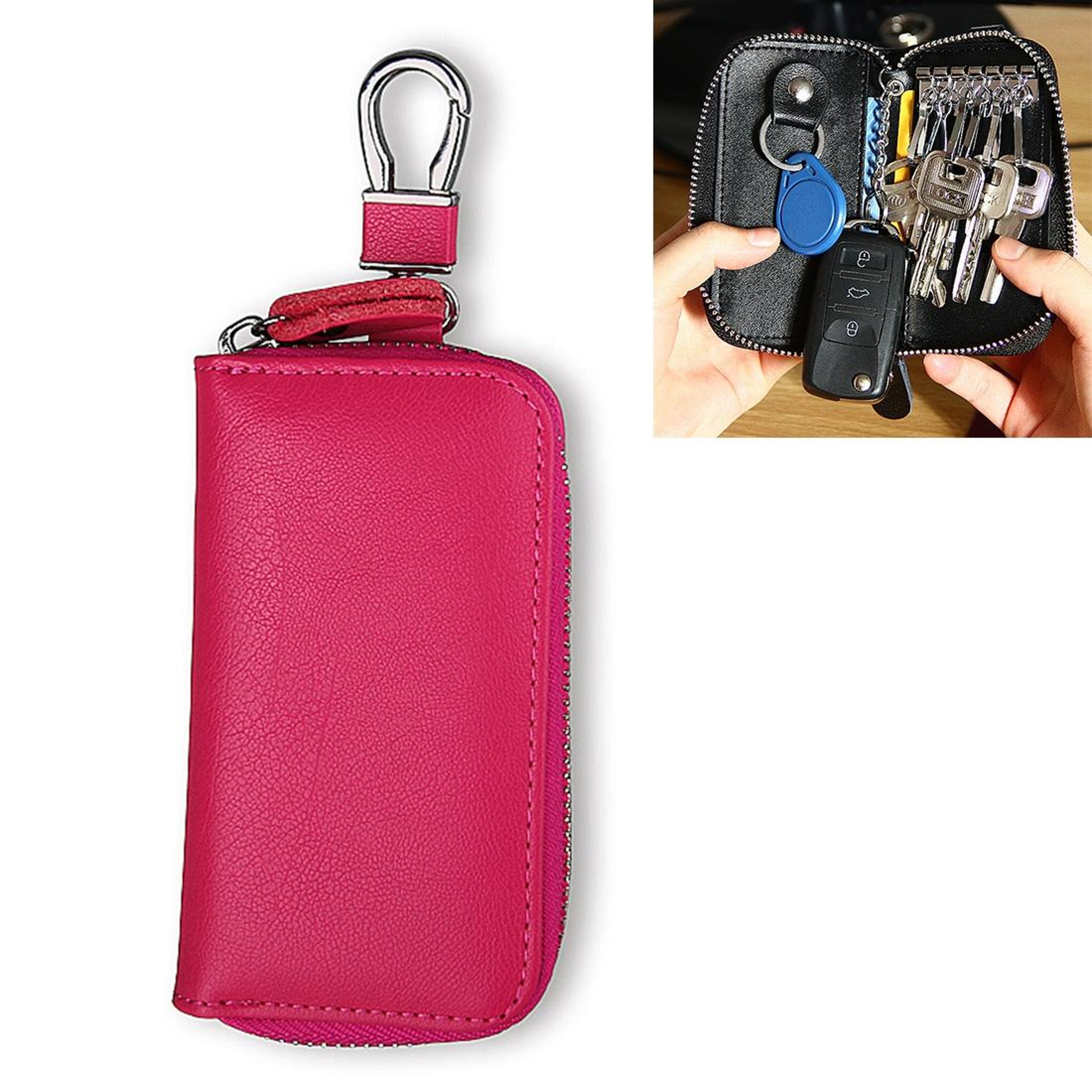 Business Genuine Leather Key Holder Zipper Car Key Case Wallet 7