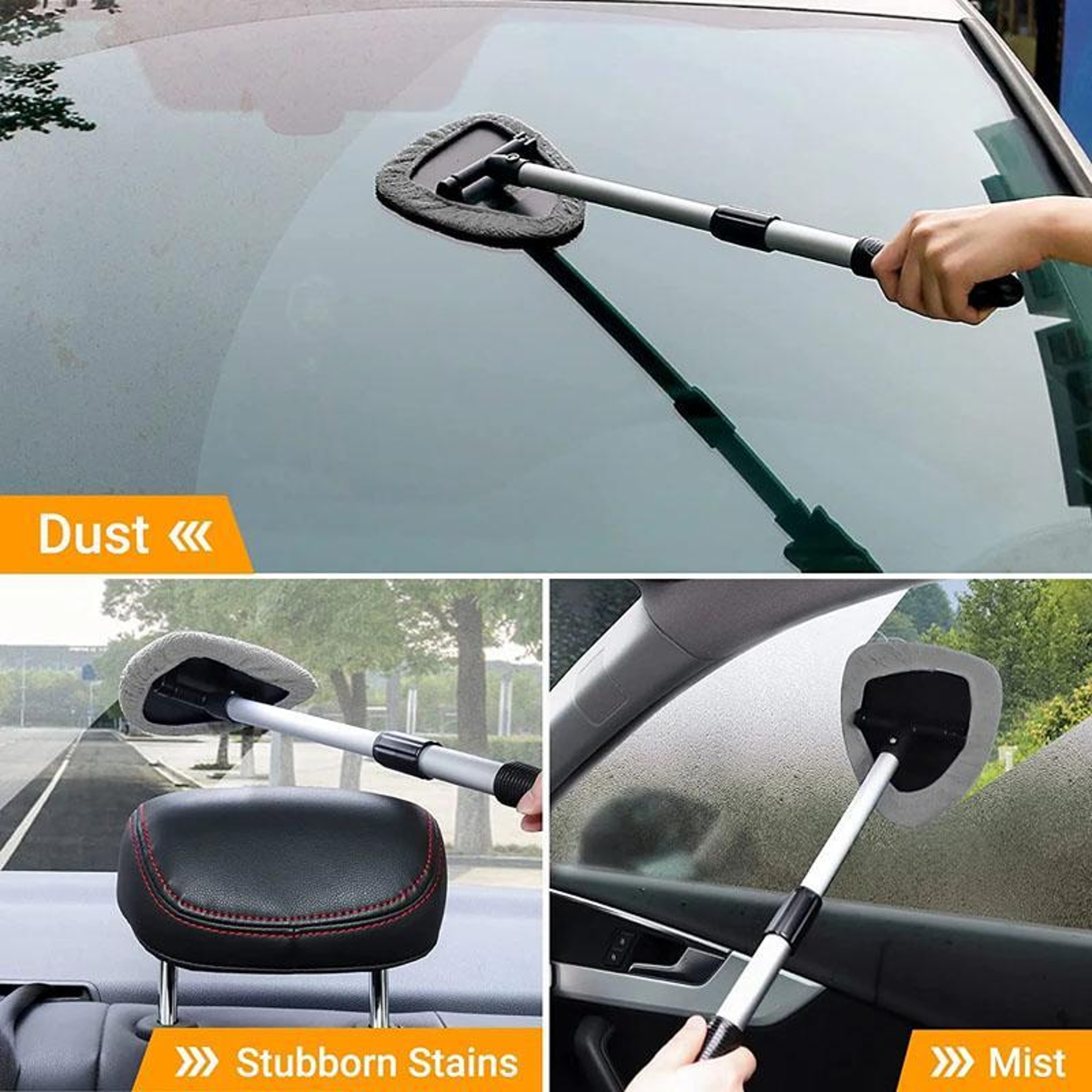 Retractable Car Windshield Cleaner With Microfiber Pad  Extendable Window Cleaning Brush 5