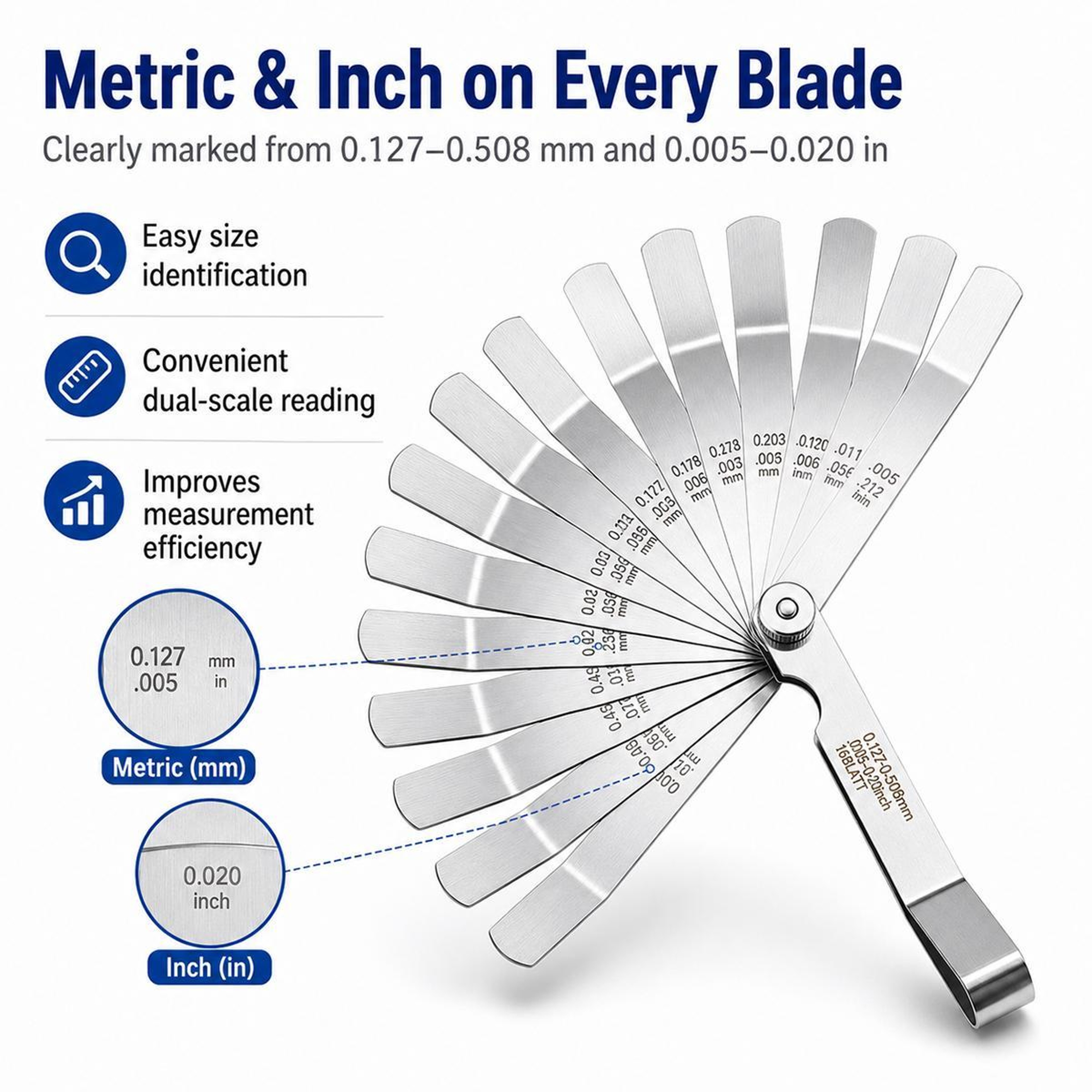 16 in 1 Elbow Feeler Gauge Stainless Steel Gap Measurement Tool – view 7