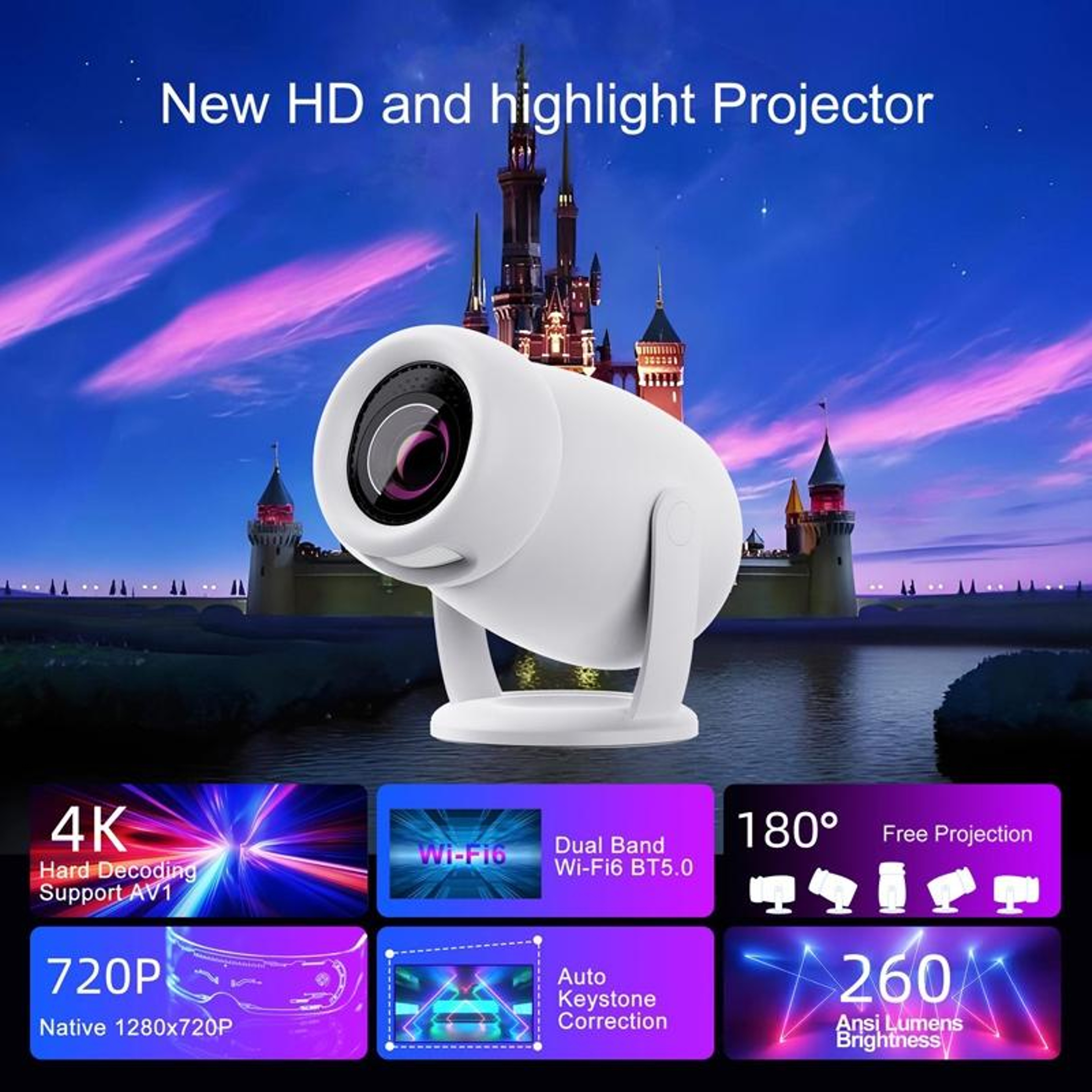 HY400 1080P Smart Projector With Android 12 WiFi 6 And Bluetooth 50 1