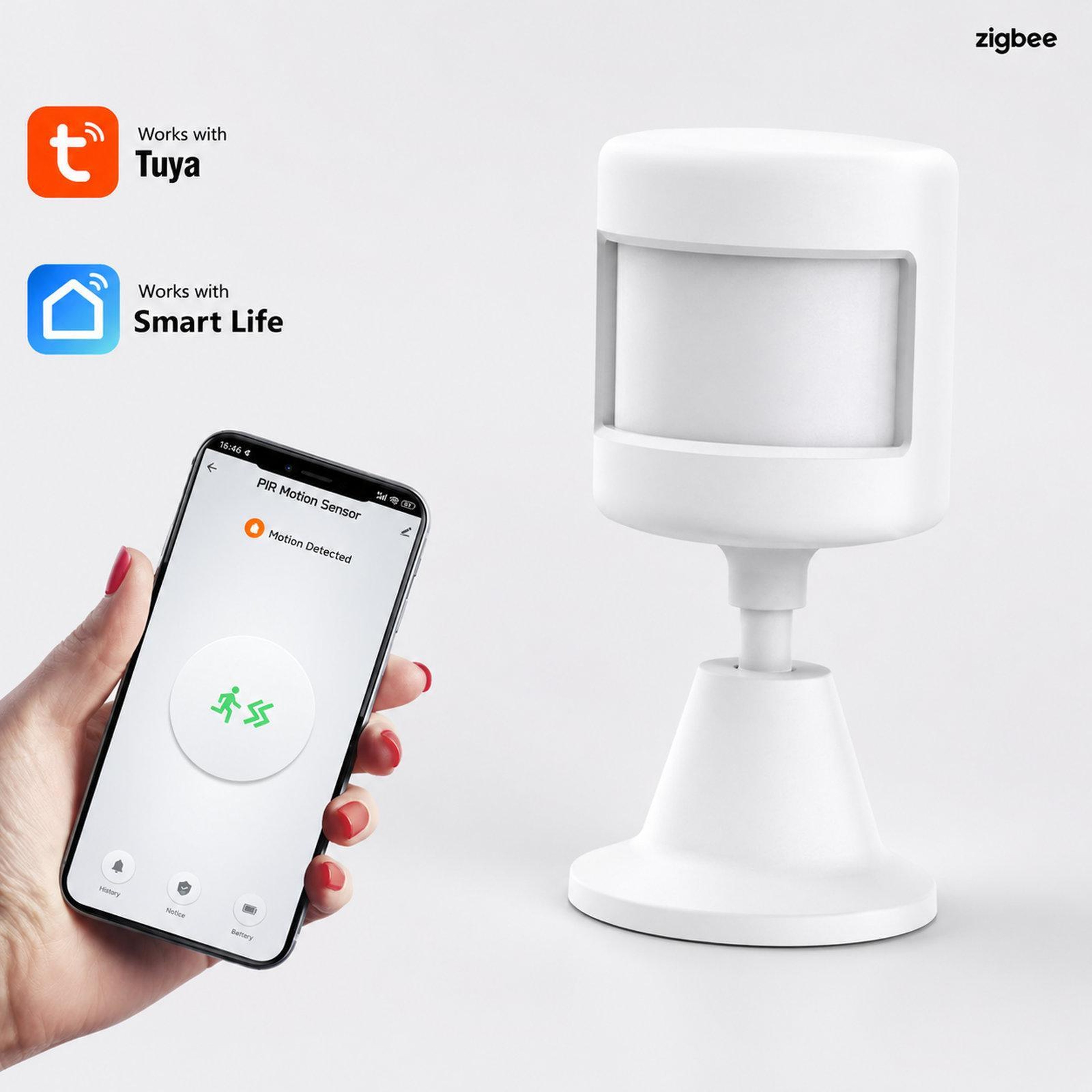 Tuya Zigbee Motion Sensor with PIR Detection, Smart Alerts and 360° Rotating Base – view 1