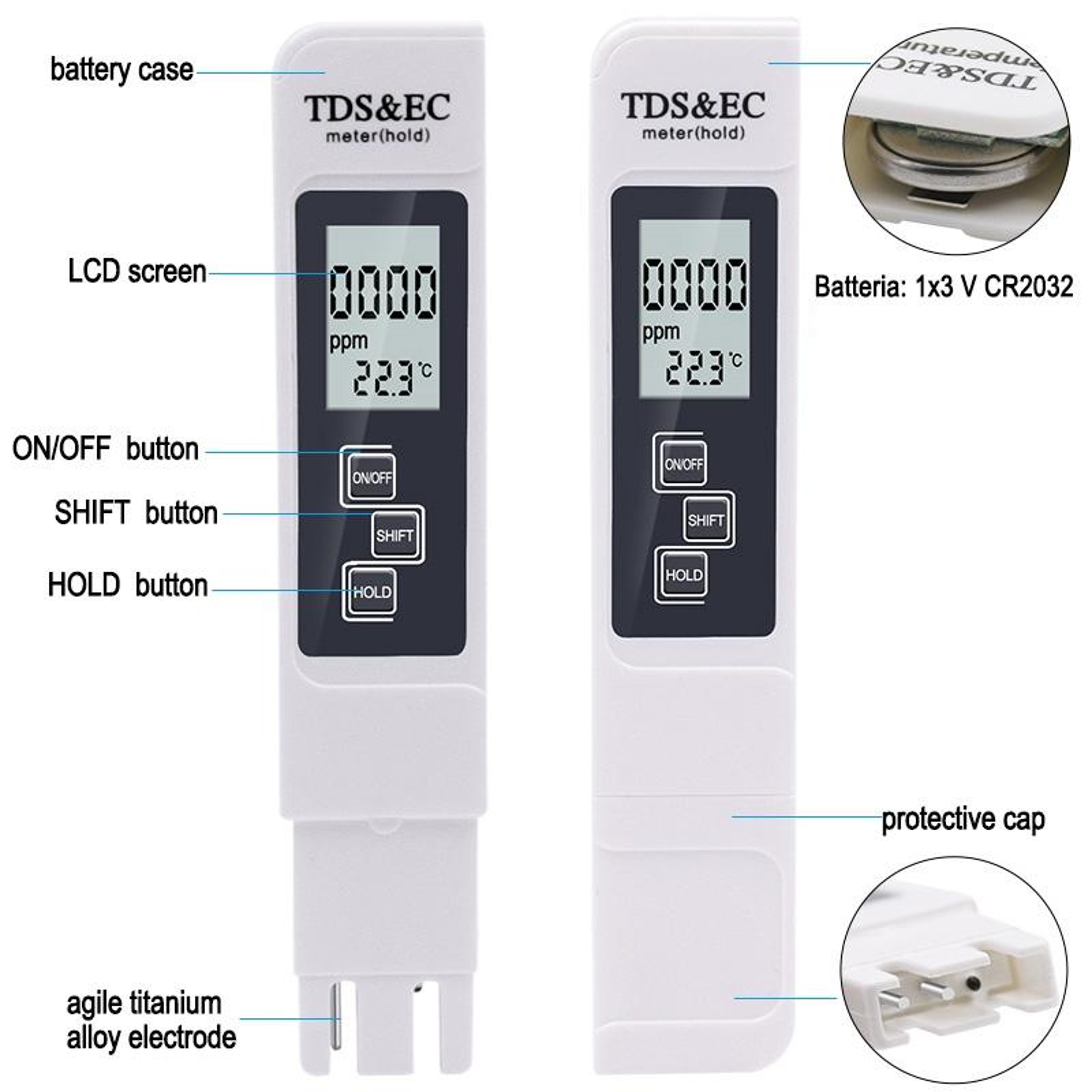 3in1 TDS EC Meter Water Quality Tester With Backlit LCD And Temperature Reading 3