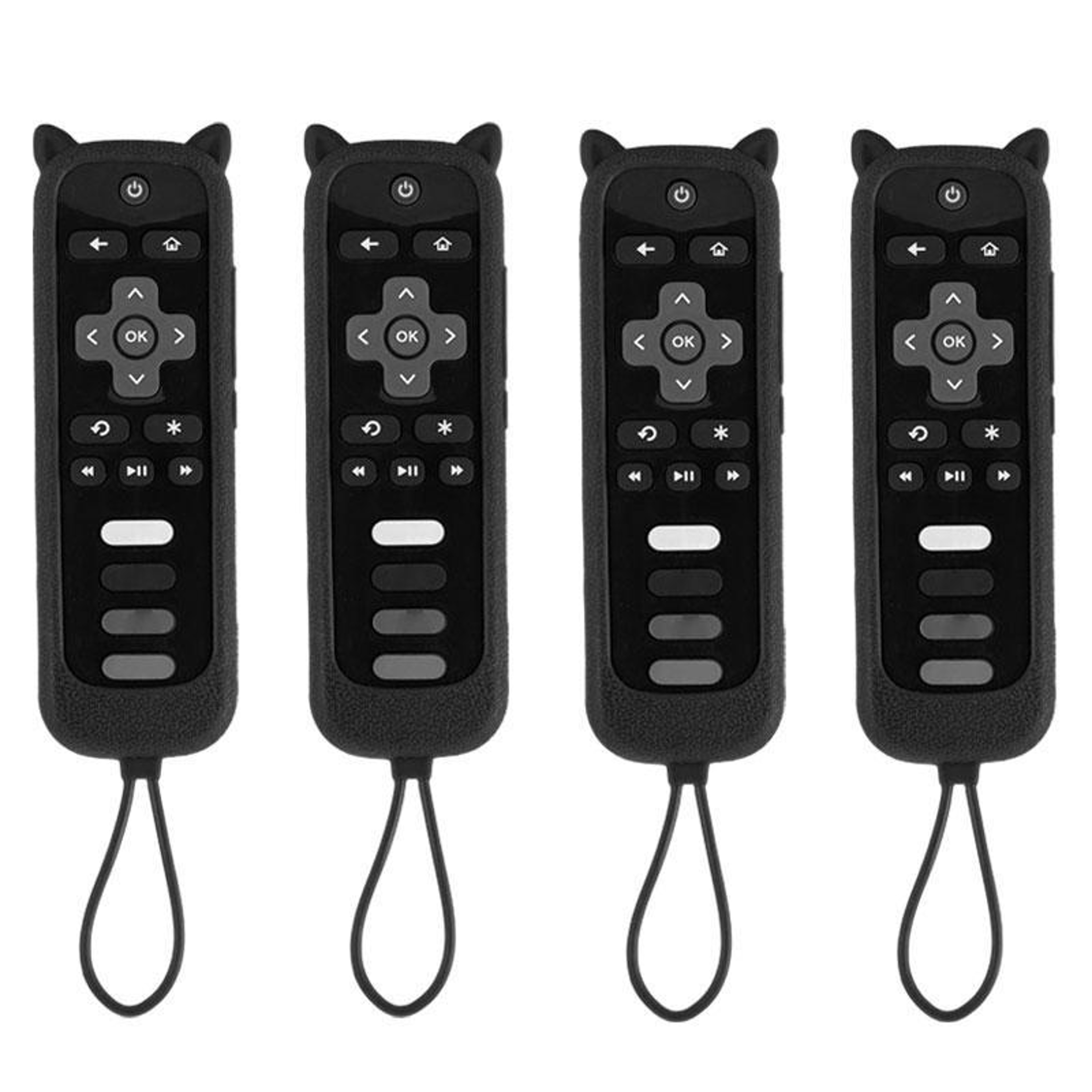 4PCS TCL Roku TV Remote Silicone Covers With Cat Ears And Mini Straps 9