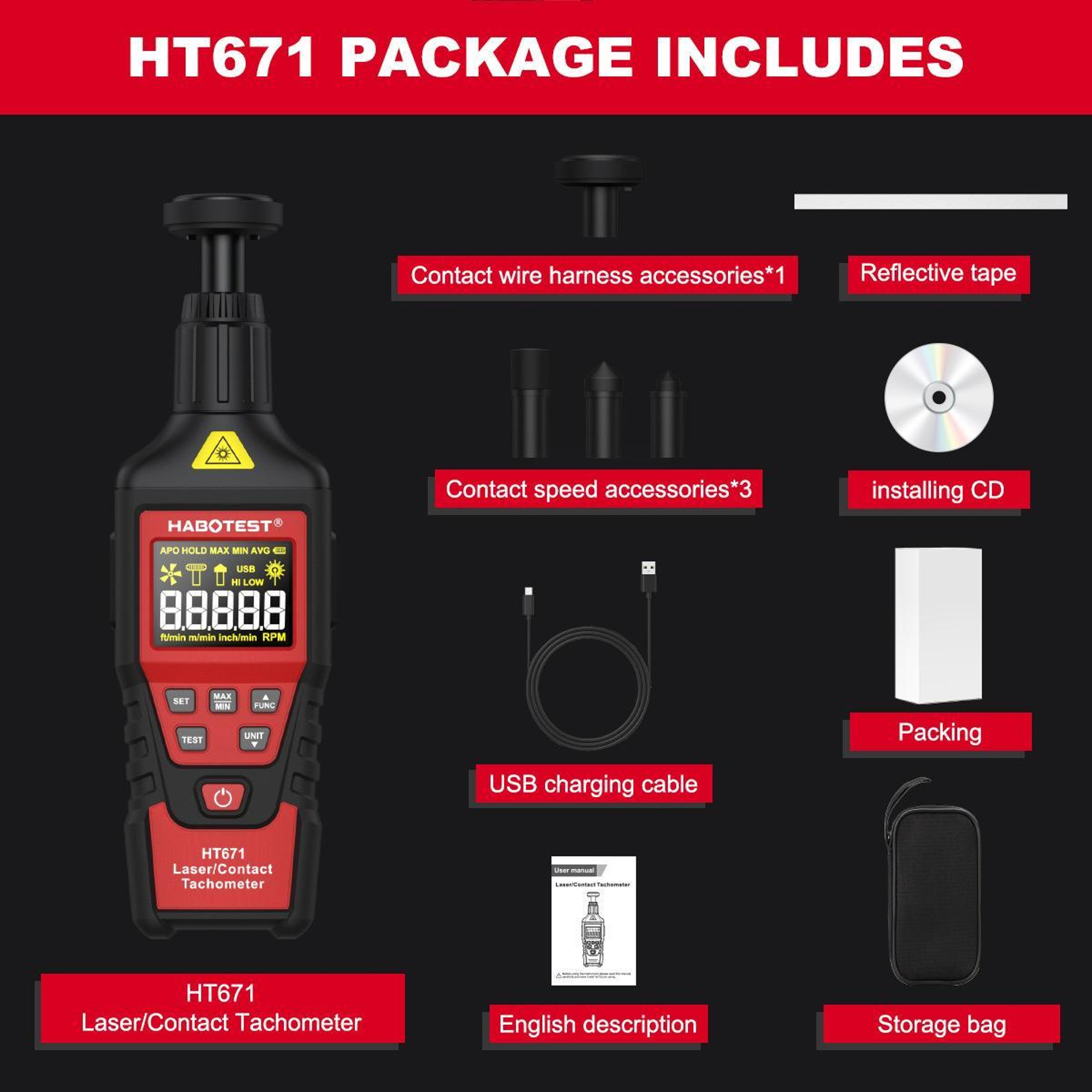 Digital Tachometer and Non Contact RPM Meter – view 4
