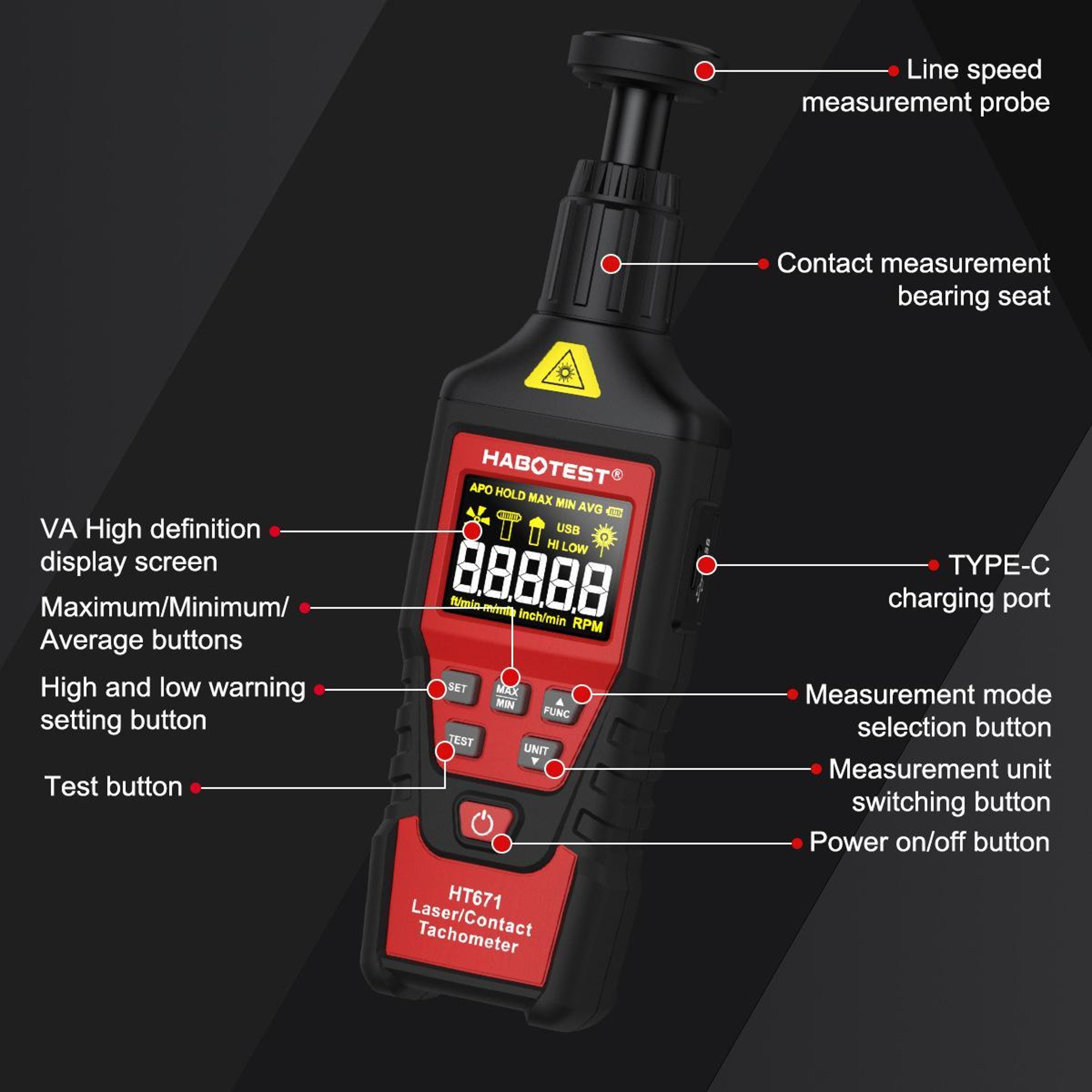 Digital Tachometer and Non Contact RPM Meter – view 5