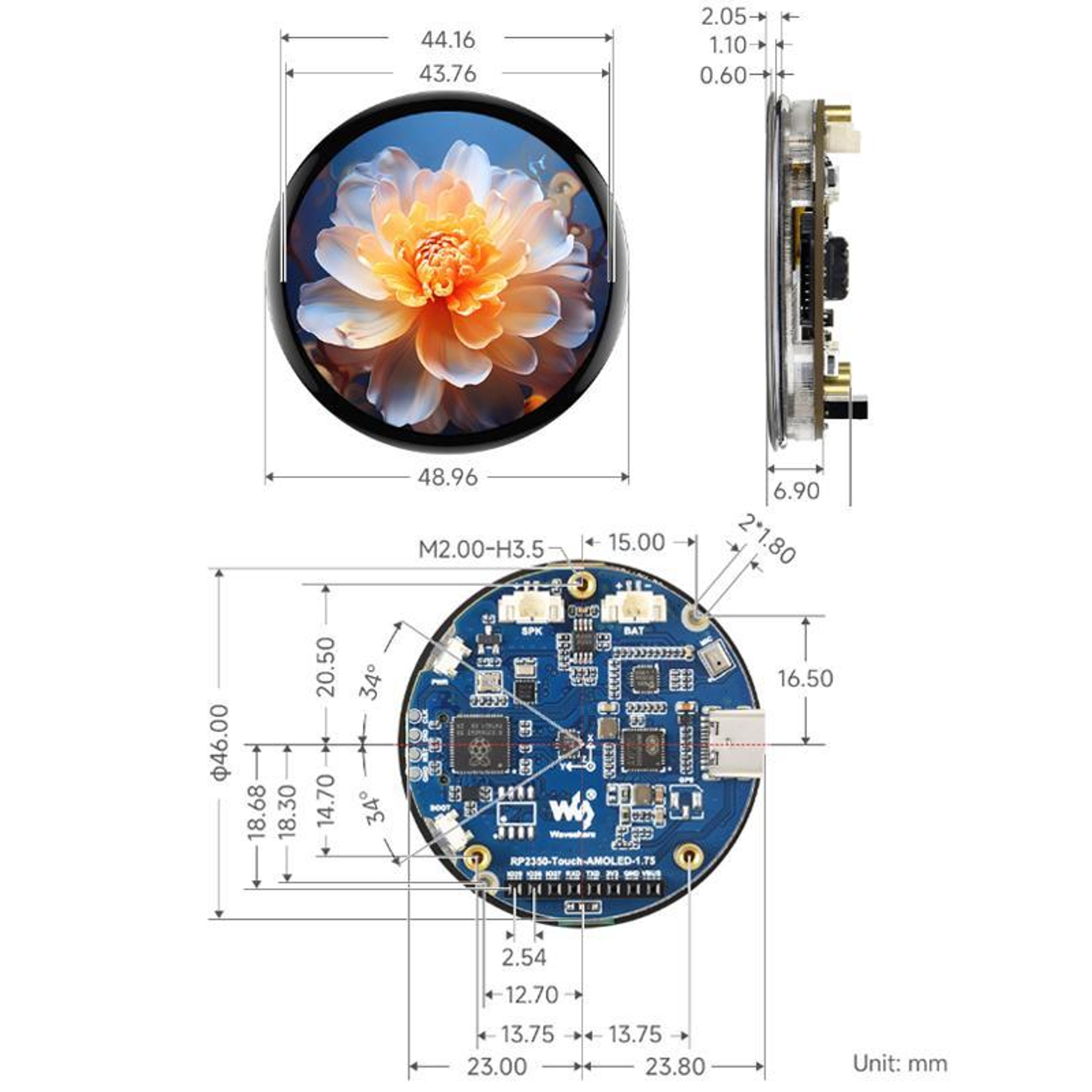 AMOLED Development Board with 1.75-Inch Touch Display and 466x466 Resolution – view 4