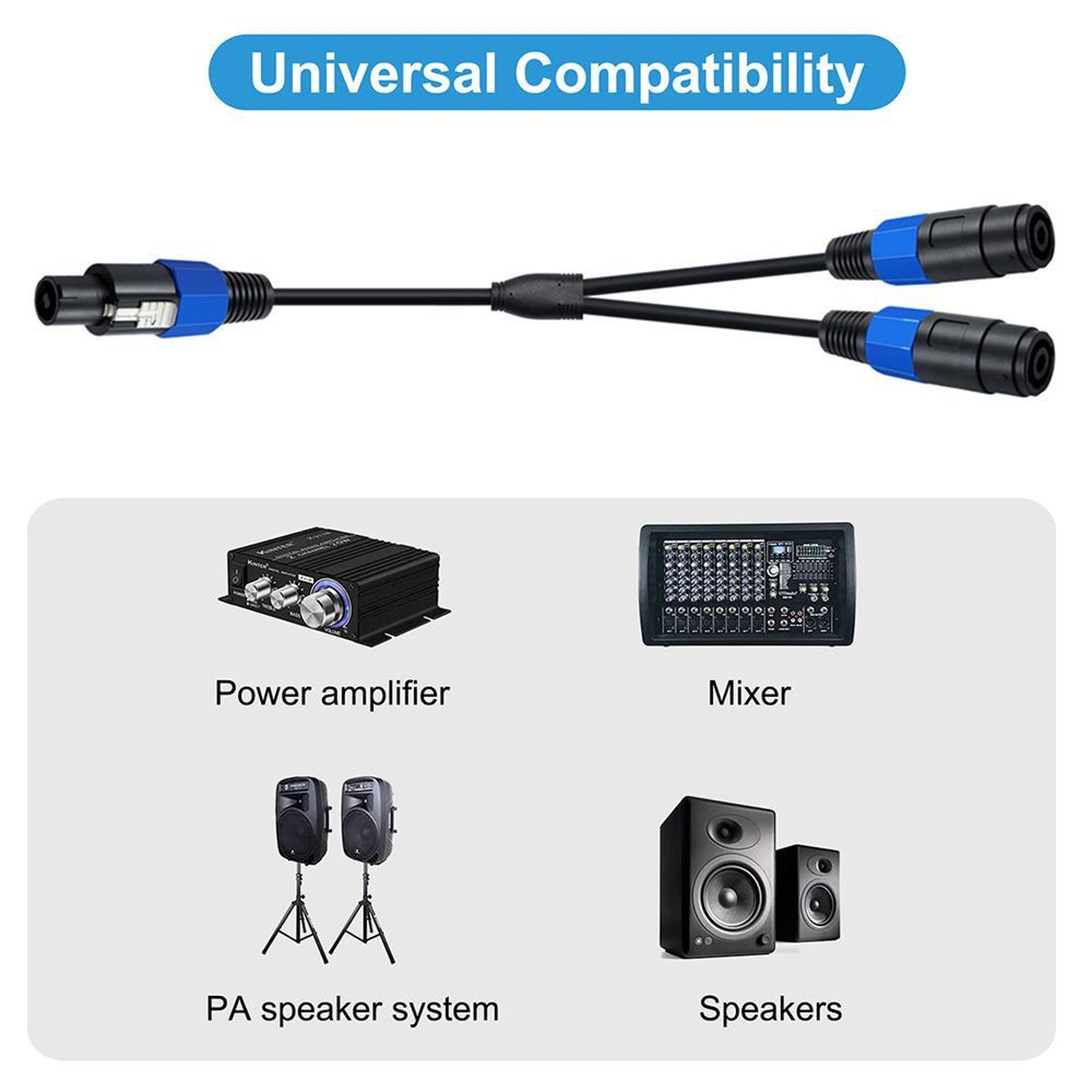 Speakon Splitter Cable 1 Male to 2 Female 50cm Speaker Adapter with Snap Lock – view 5