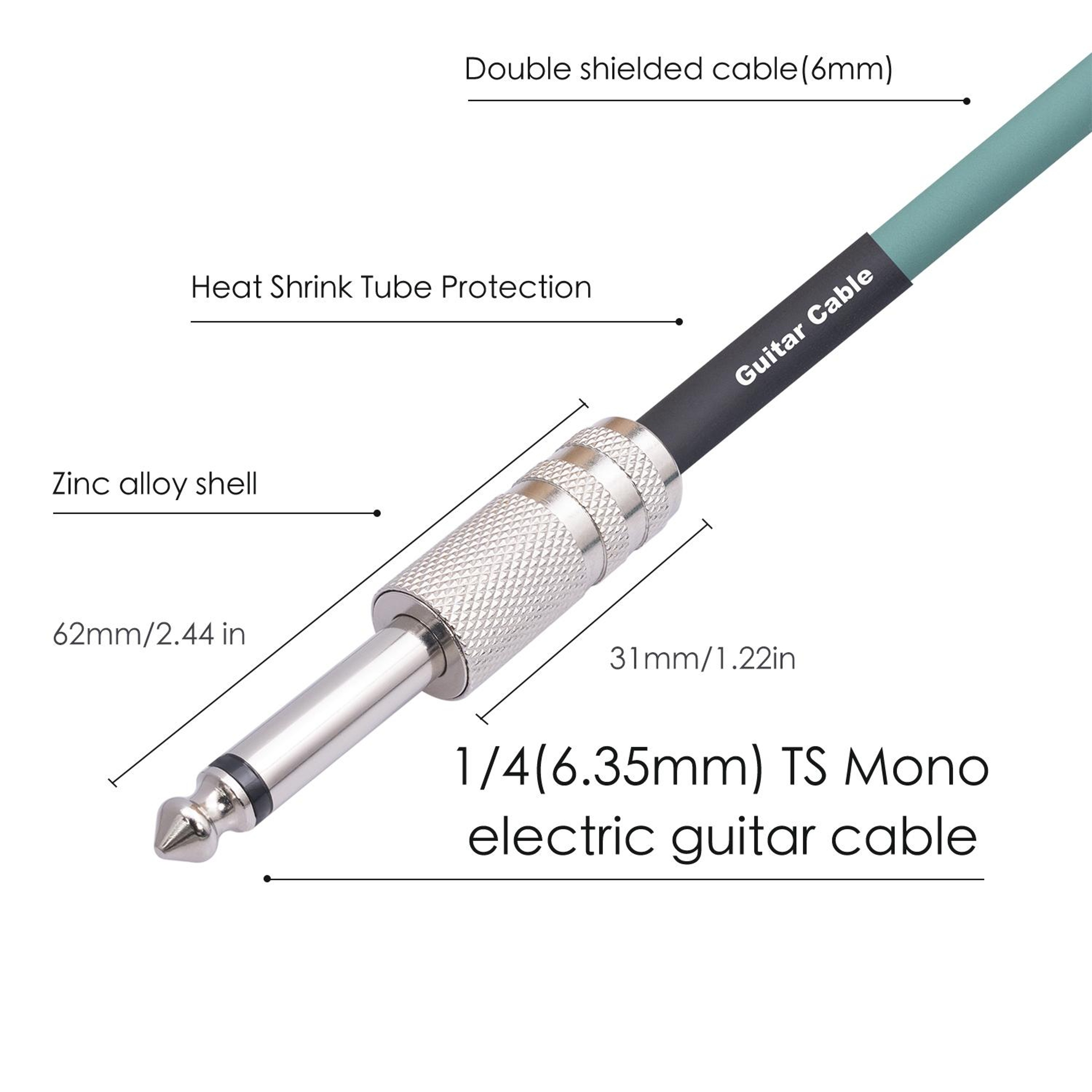 Guitar Instrument Cable With 22AWG OxygenFree Copper And Shielded Mono Connection 2