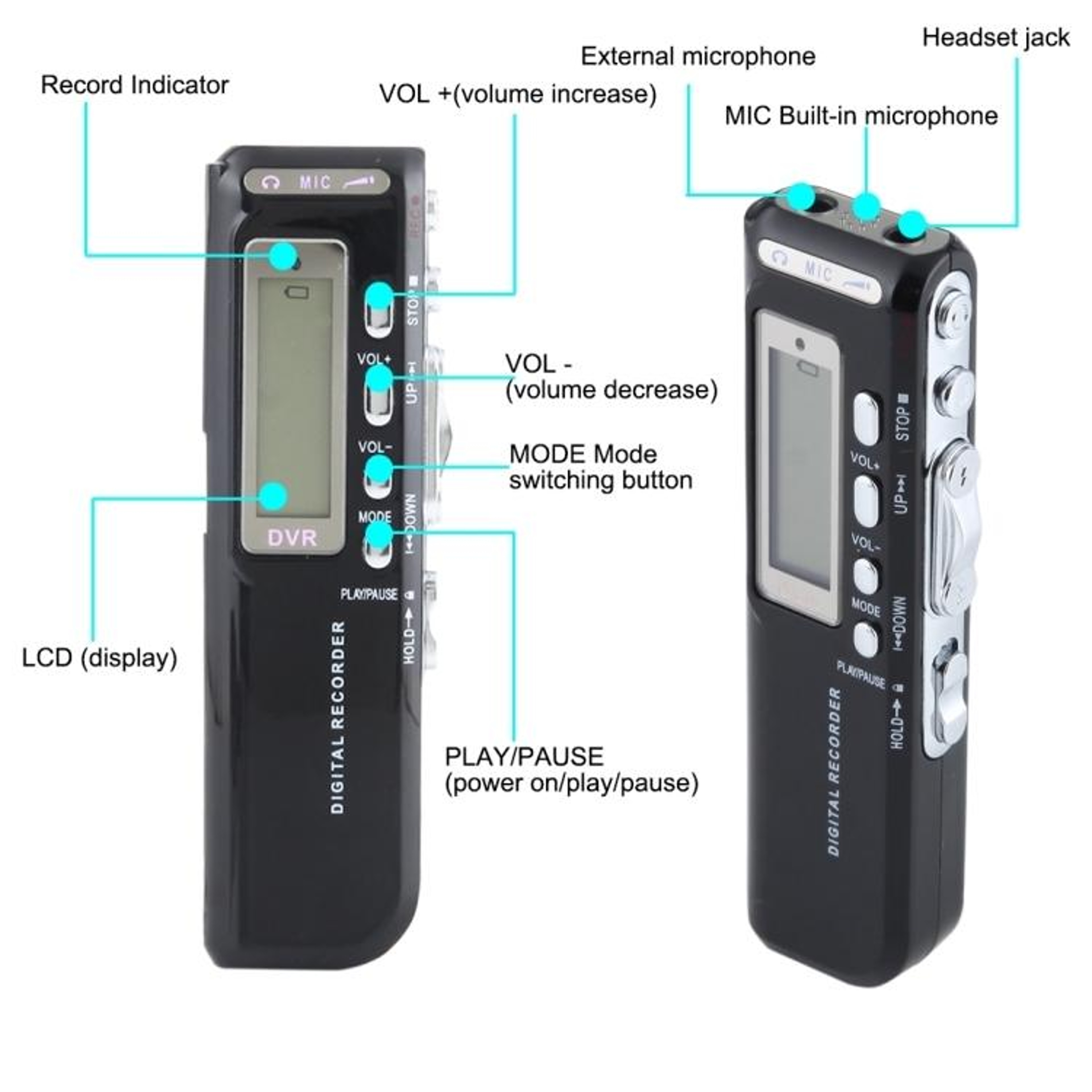 4GB Digital Voice Recorder With Voice Activated Recording MP3 Player And Telephone Recording 4