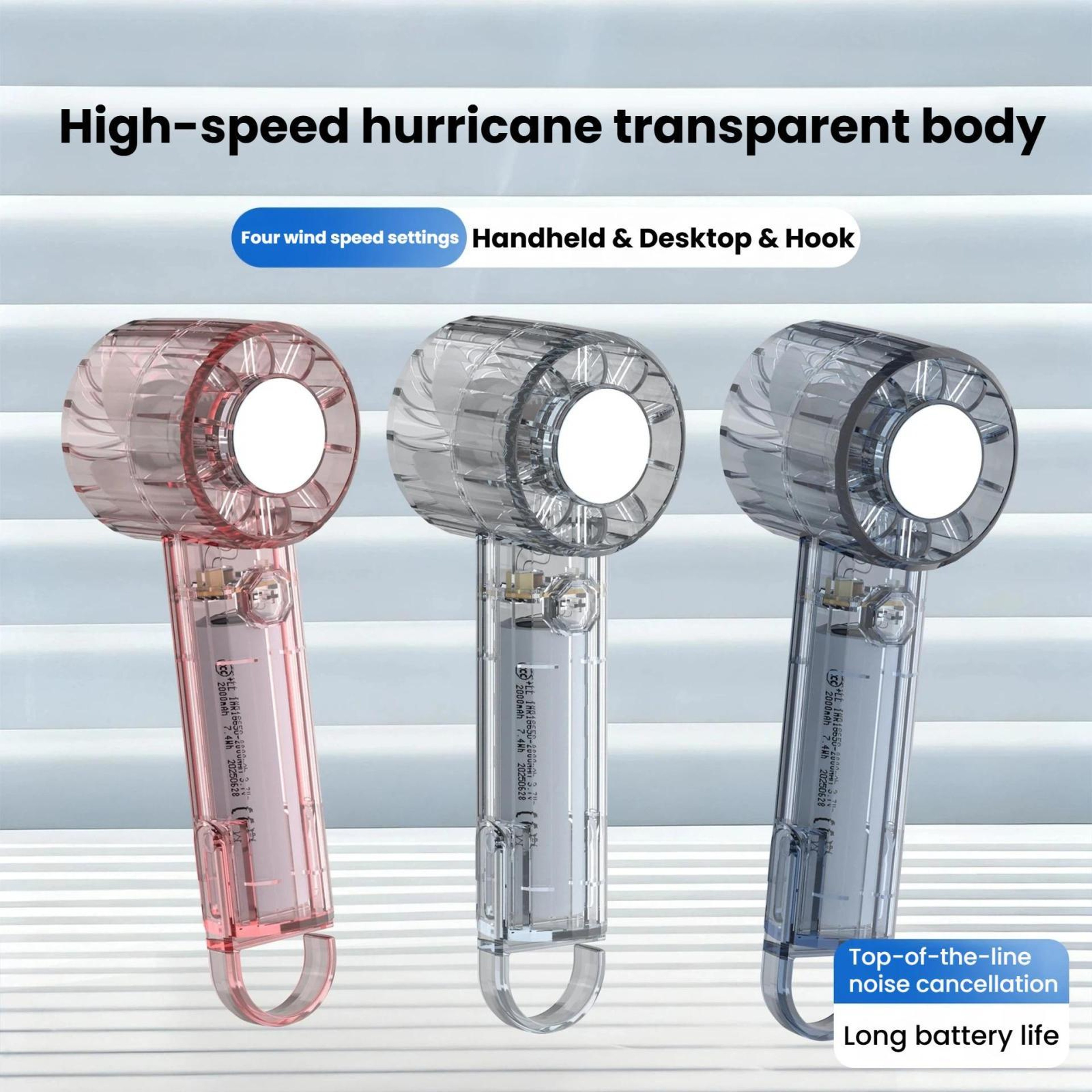 4-Speed Rechargeable Mini Handheld Fan with Carabiner Clip and Mirror – view 2