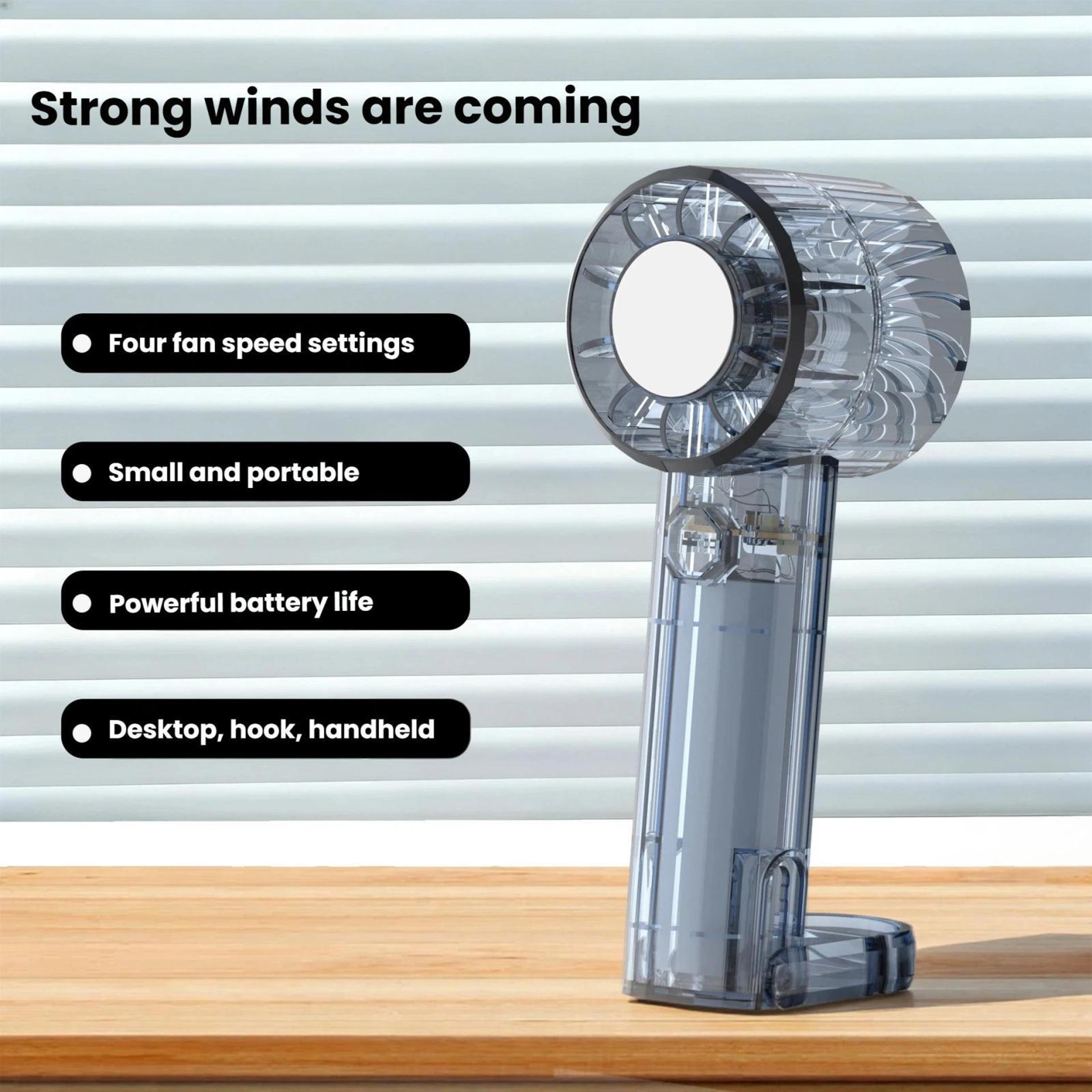 4-Speed Rechargeable Mini Handheld Fan with Carabiner Clip and Mirror – view 6