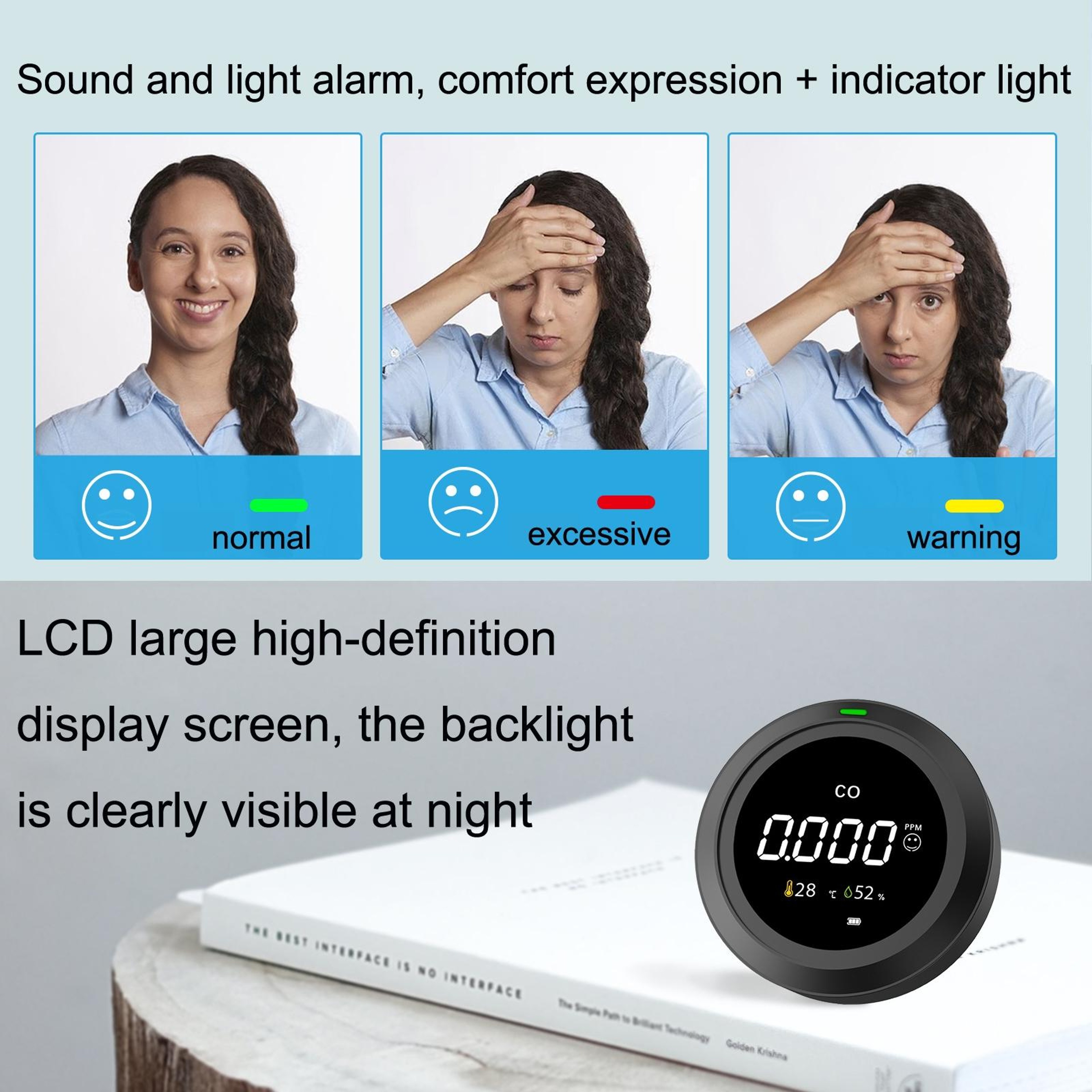 Portable Carbon Monoxide Detector with Temperature and Humidity Monitor – view 5