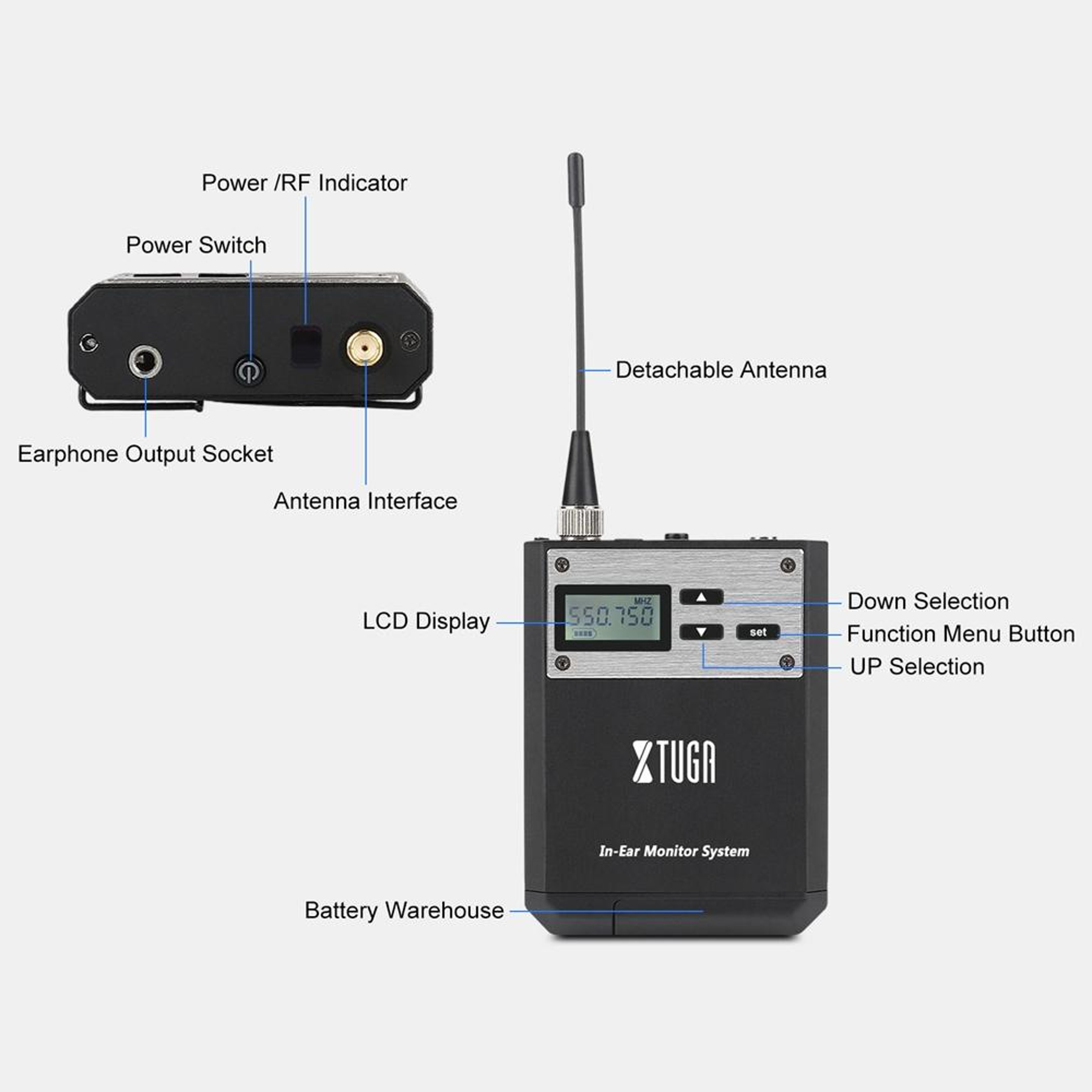 UHF Wireless In-Ear Monitor Bodypack Receiver for Stage Performers – view 8