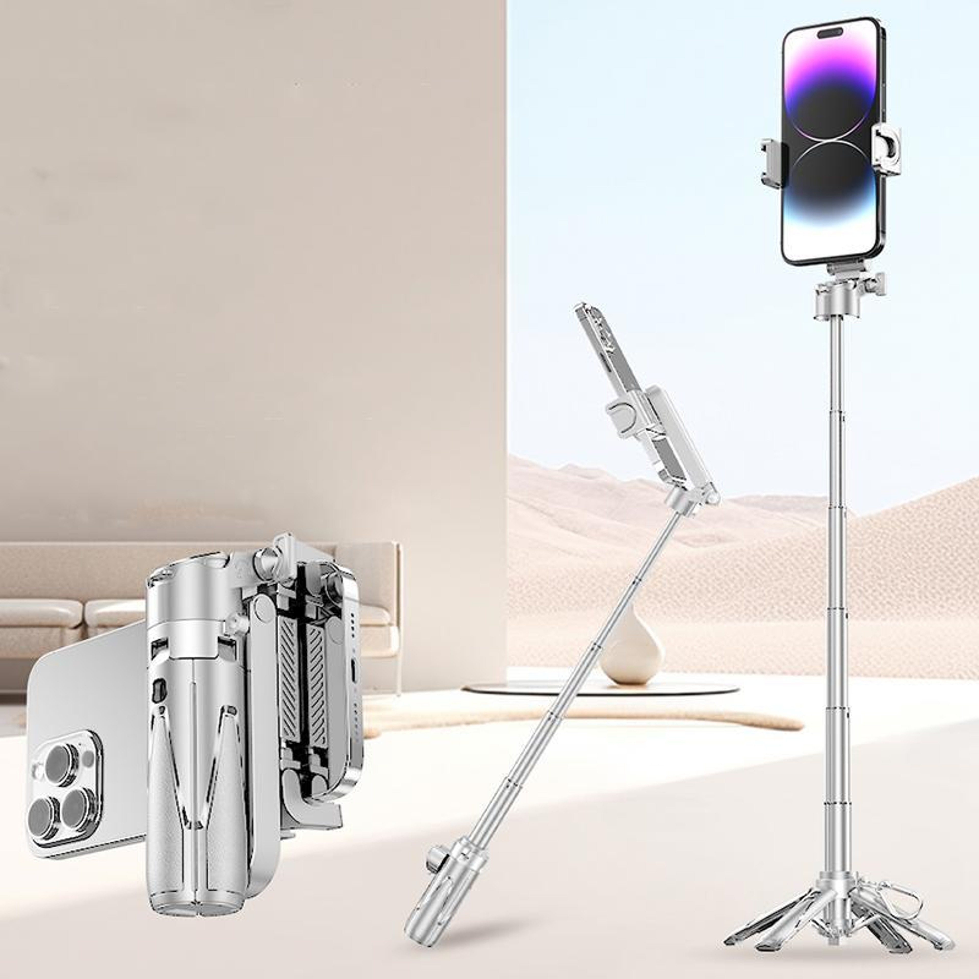 Mini Bluetooth Selfie Stick With Tripod And Rotating Phone Holder 0