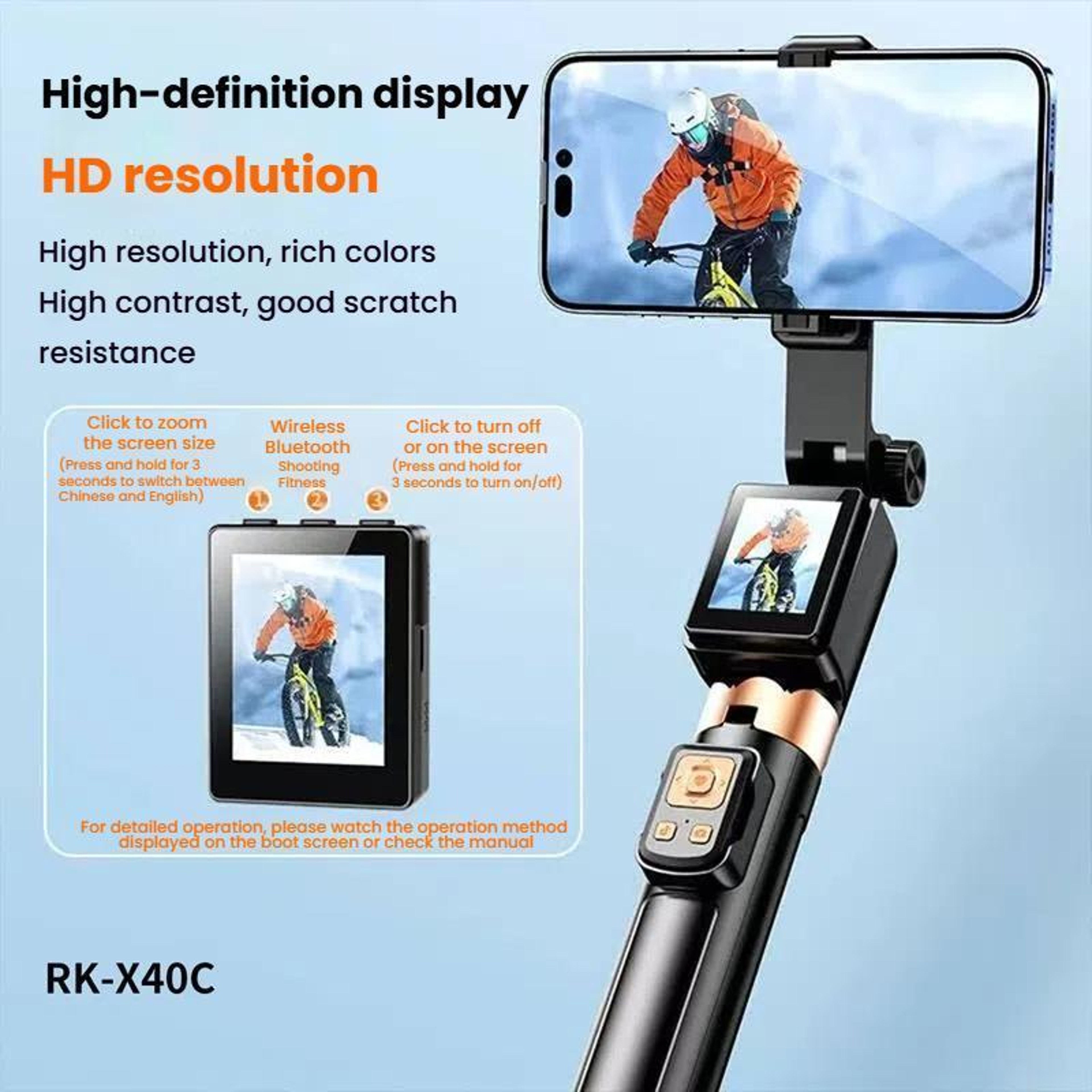 Screen Mirroring Selfie Stick with HD Display and 360° Tripod Stand – view 6
