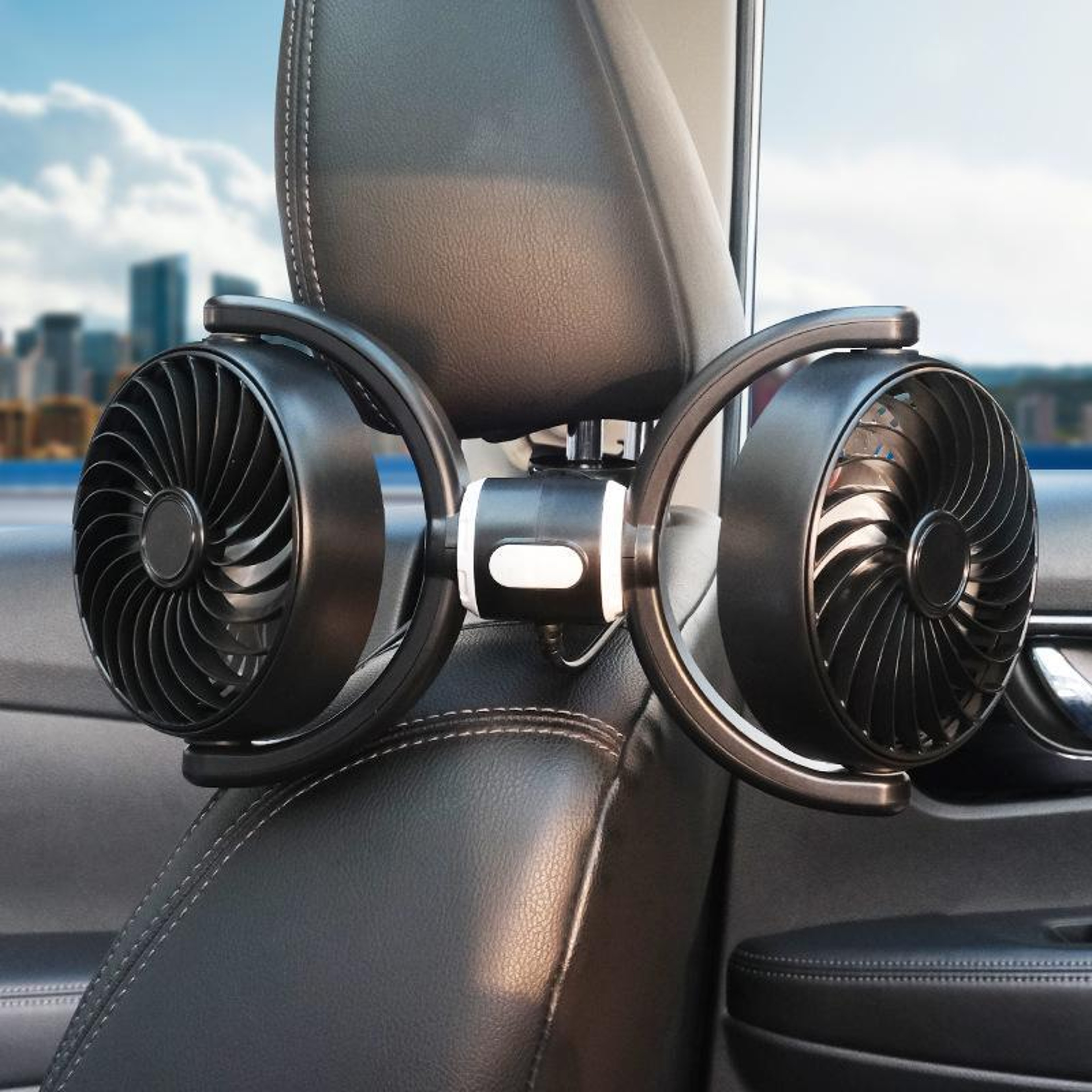 Dual Head Car Headrest Fan with USB Power and 3 Adjustable Speeds – view 2