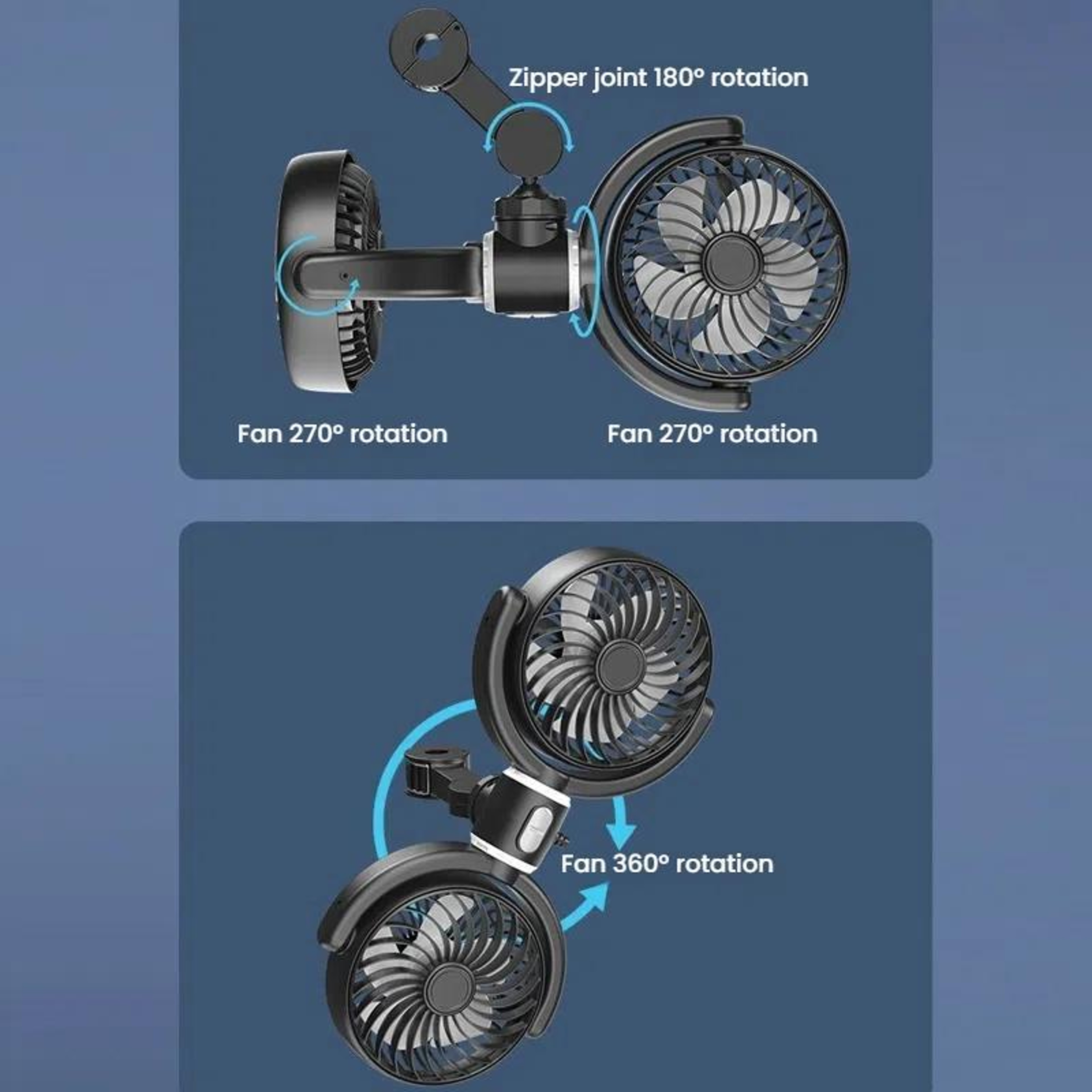 Dual Head Car Headrest Fan with USB Power and 3 Adjustable Speeds – view 5