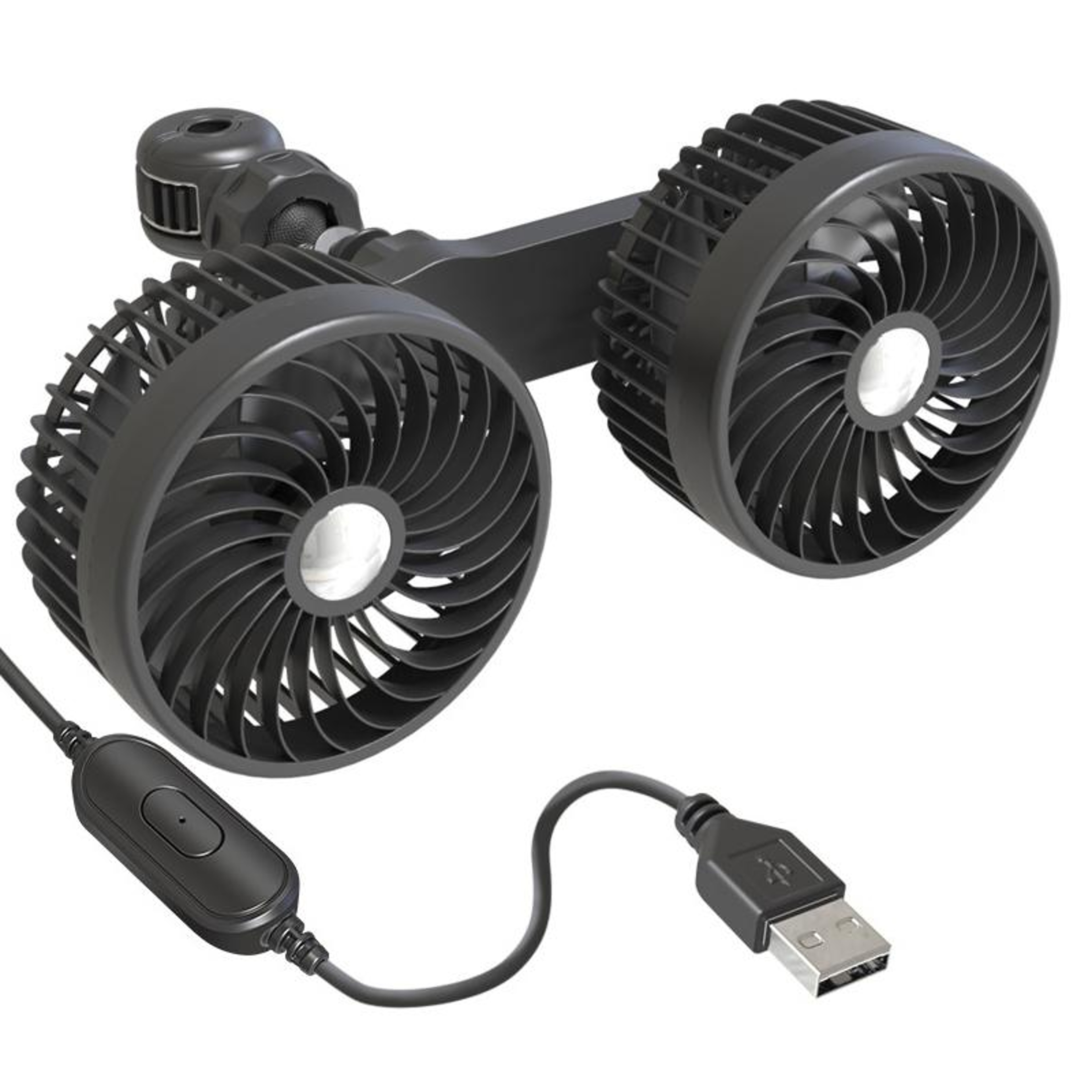 Dual Head Car Rear Seat Fan with USB Power and 3 Adjustable Speeds – view 1