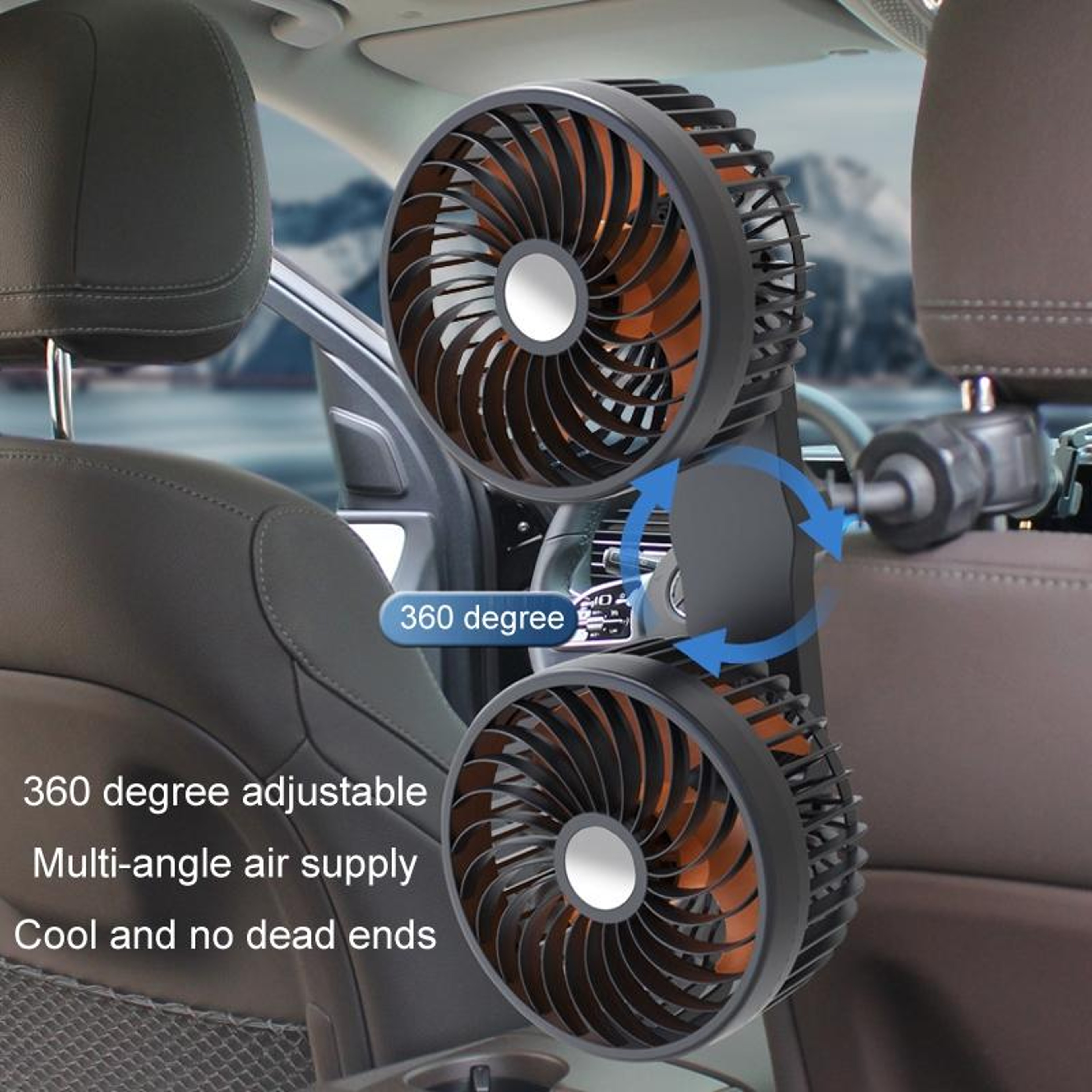 Dual Head Car Rear Seat Fan with USB Power and 3 Adjustable Speeds – view 9