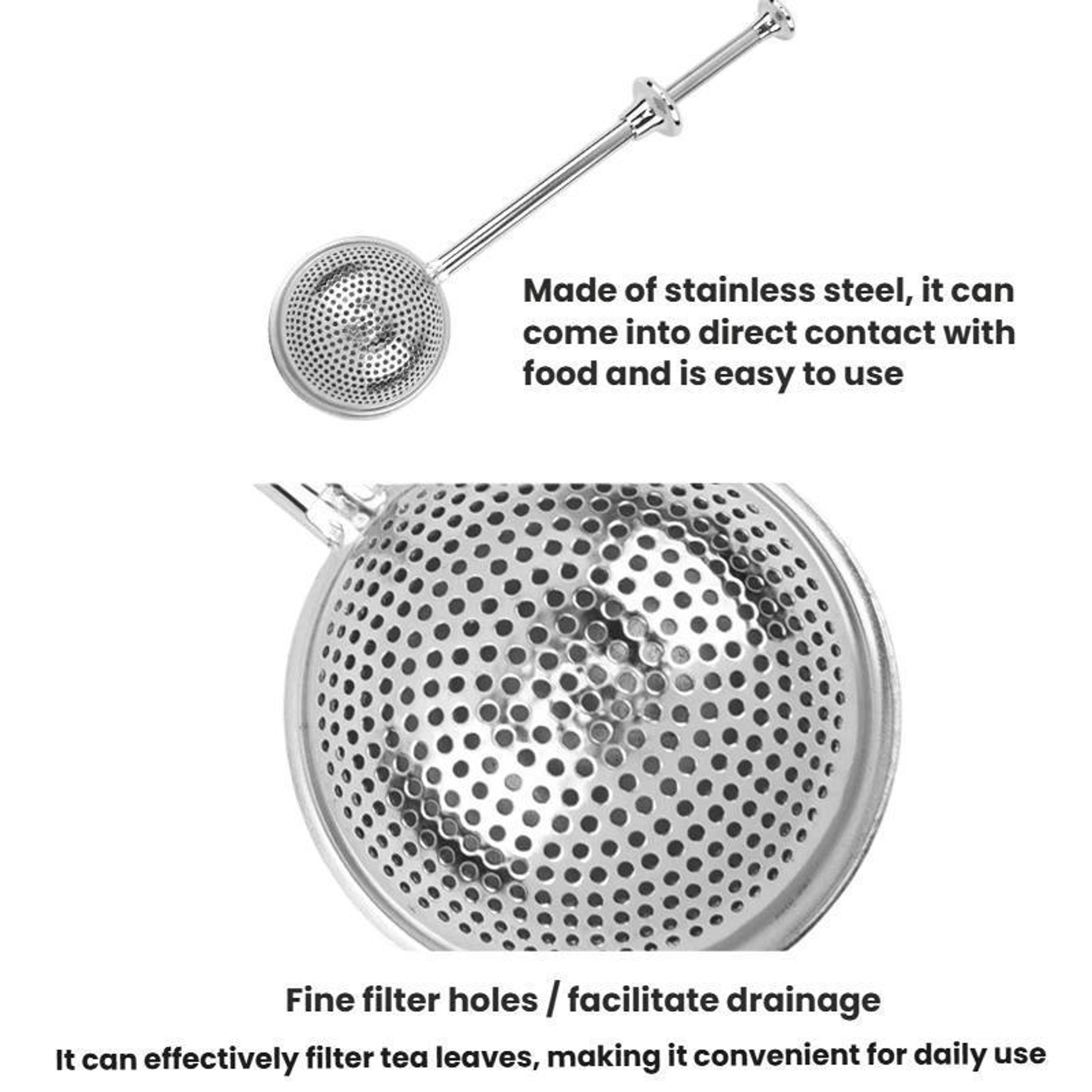 Stainless Steel Tea Strainer with Fine Mesh and Rounded Handle – view 6