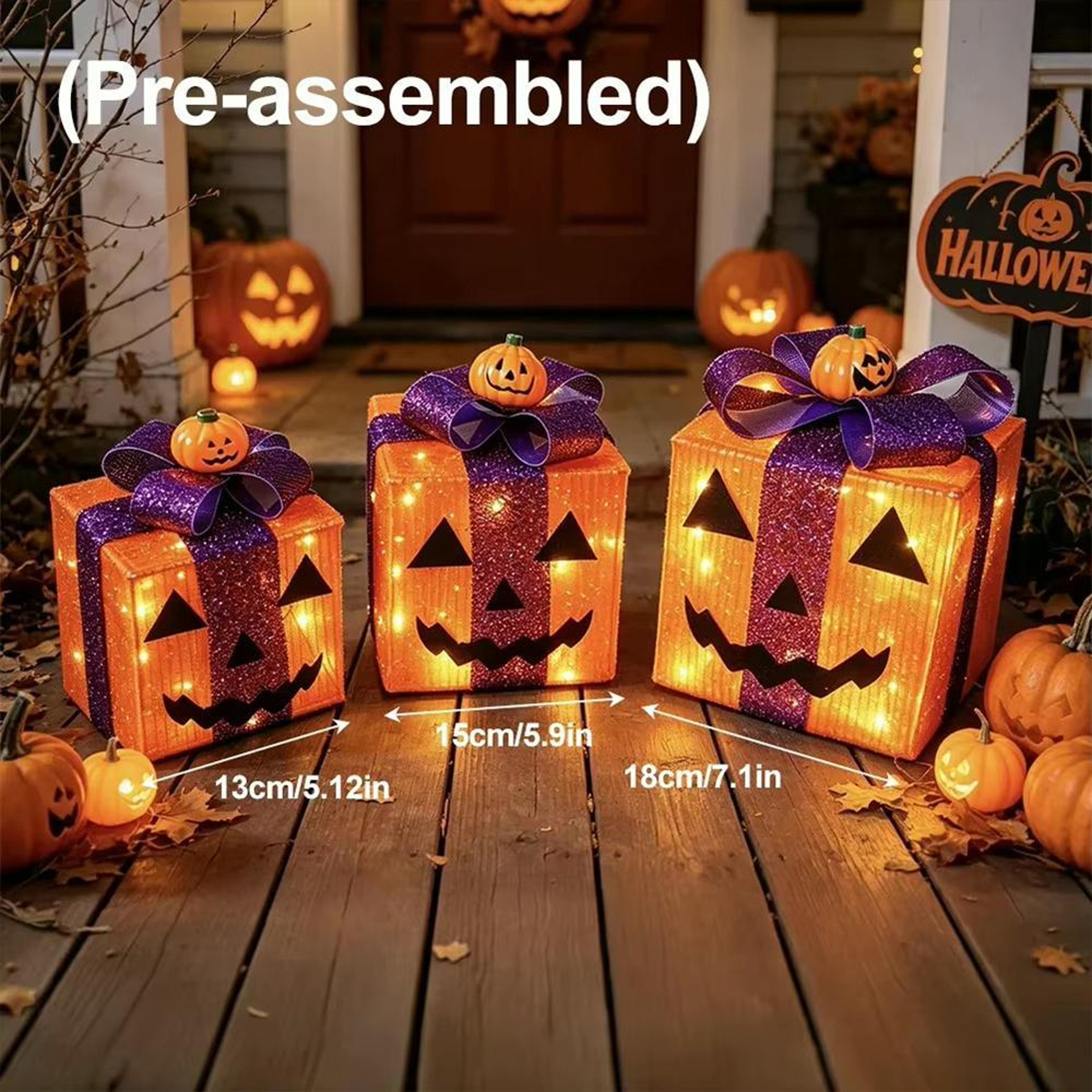 3PCS Halloween LightUp Gift Box Set With Pumpkin Design 2
