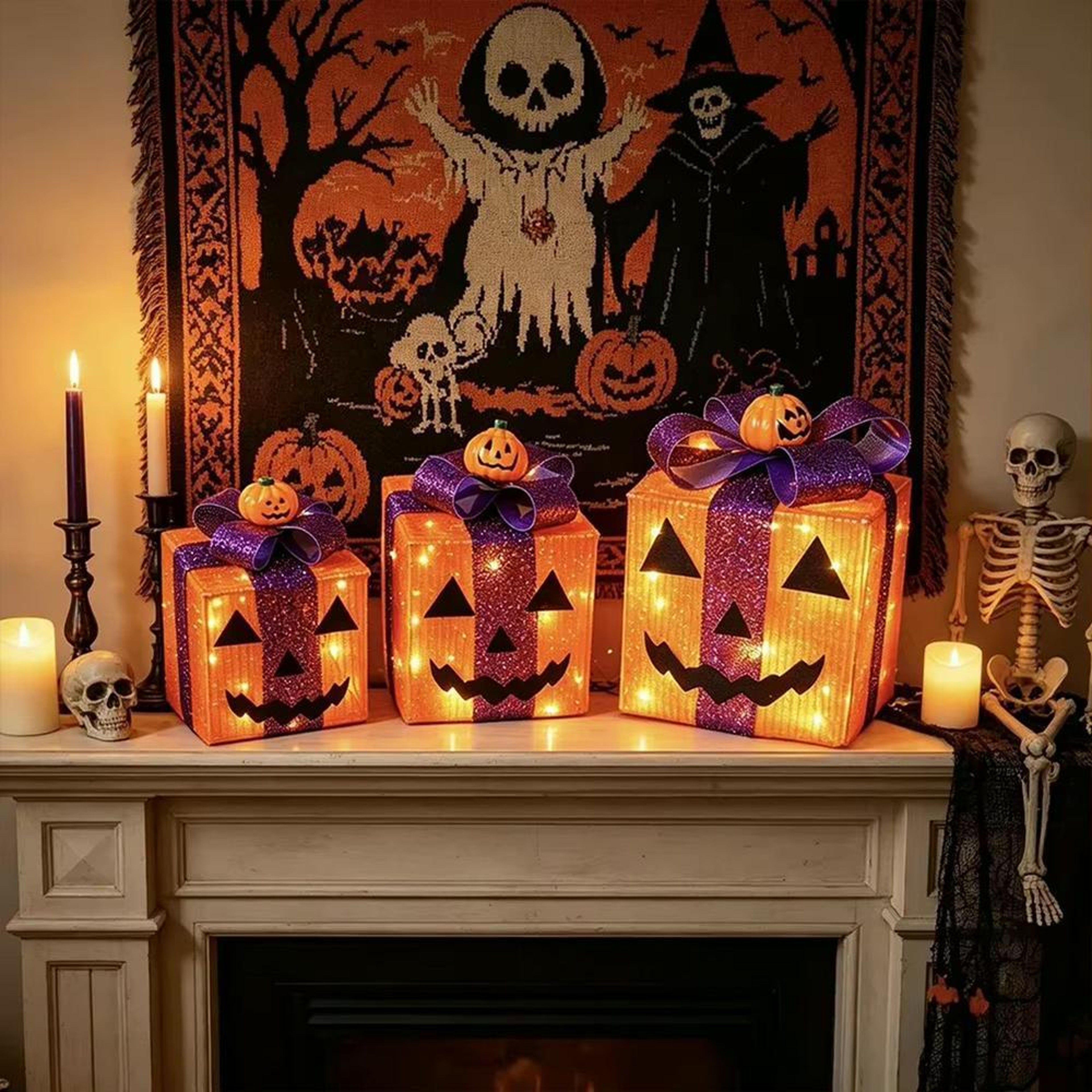 3PCS Halloween LightUp Gift Box Set With Pumpkin Design 4