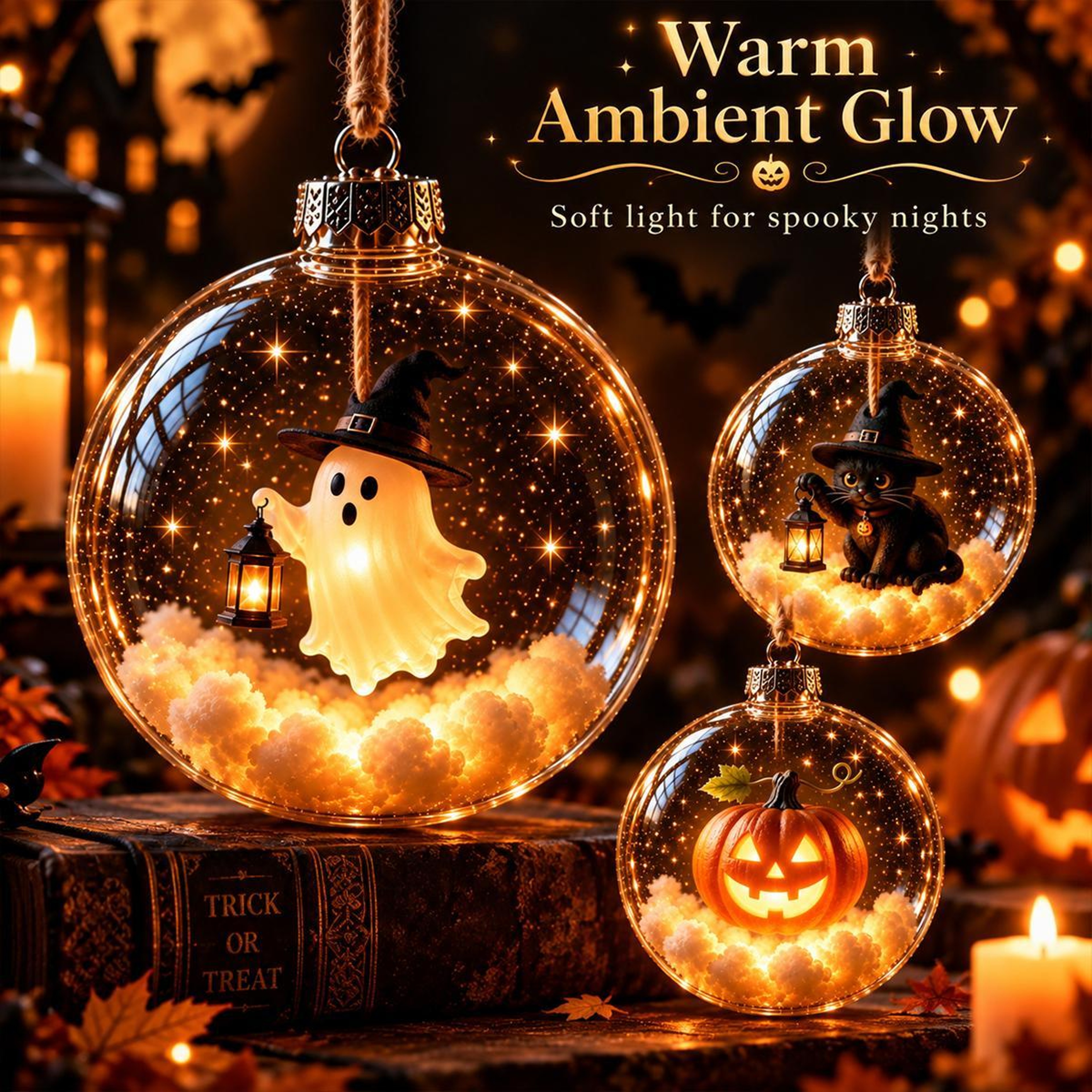 Halloween Glowing Hanging Sphere Ornament With Mini Figurine And Soft Light 4