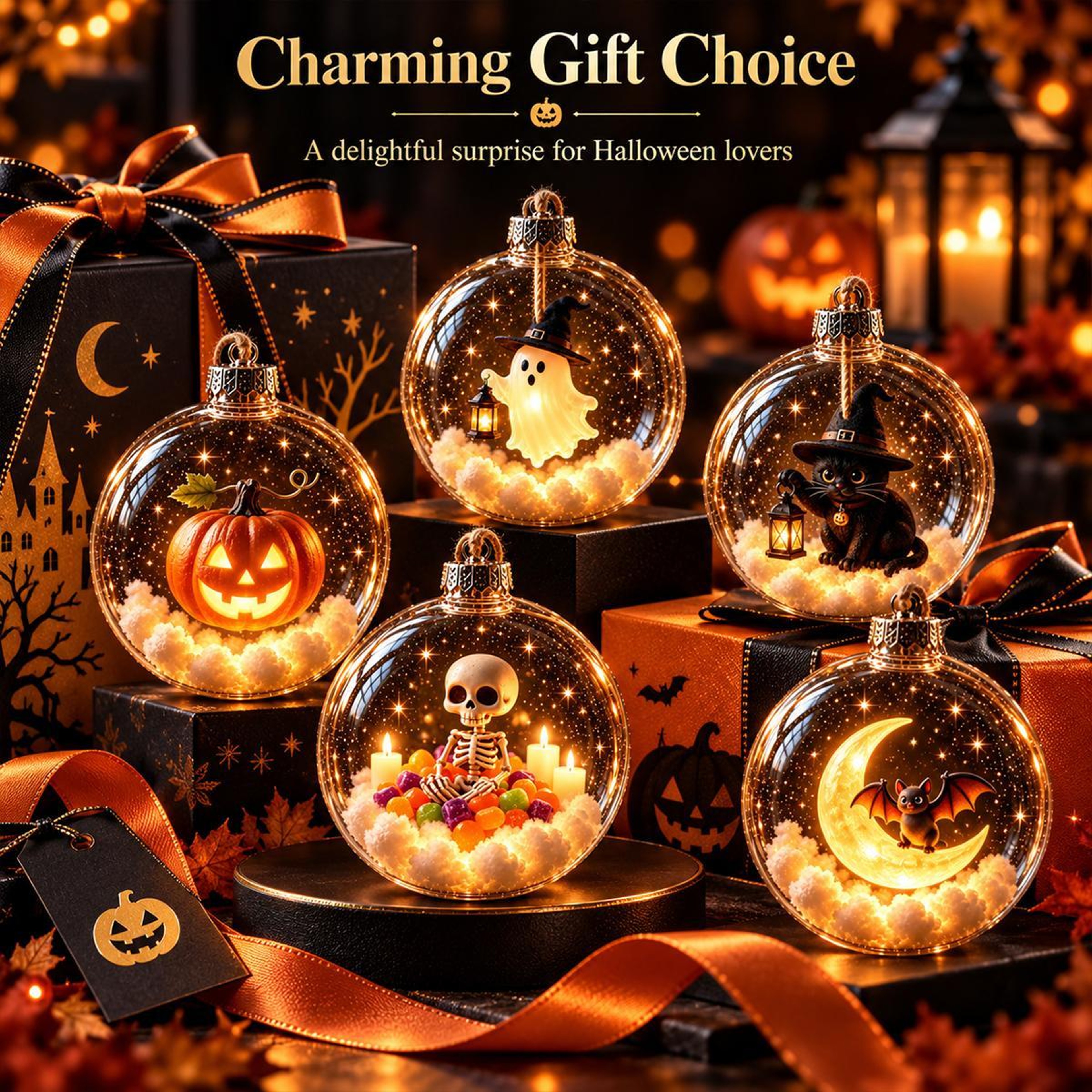 Halloween Glowing Hanging Sphere Ornament With Mini Figurine And Soft Light 2