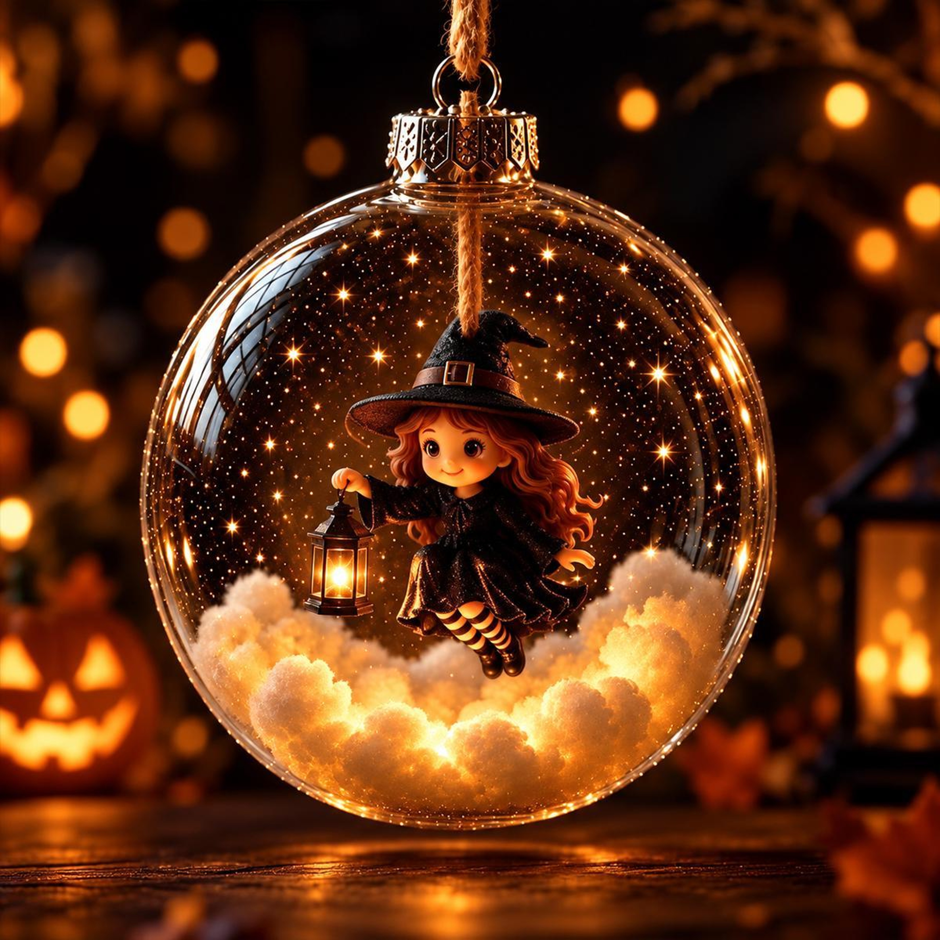 Halloween Glowing Hanging Sphere Ornament With Mini Figurine And Soft Light 9