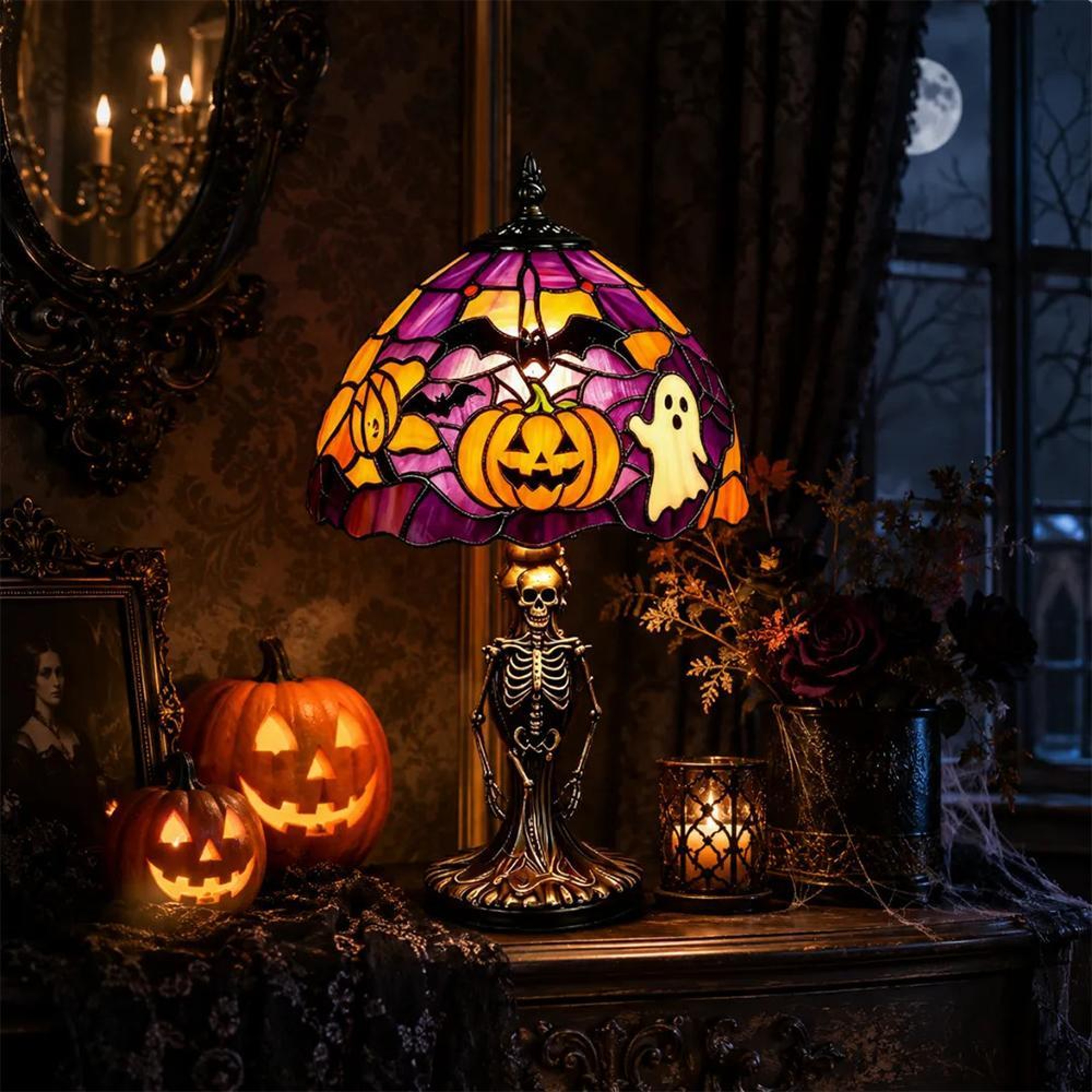 Halloween Ghost Stained Glass Lamp With LED Lighting And USB Power 1