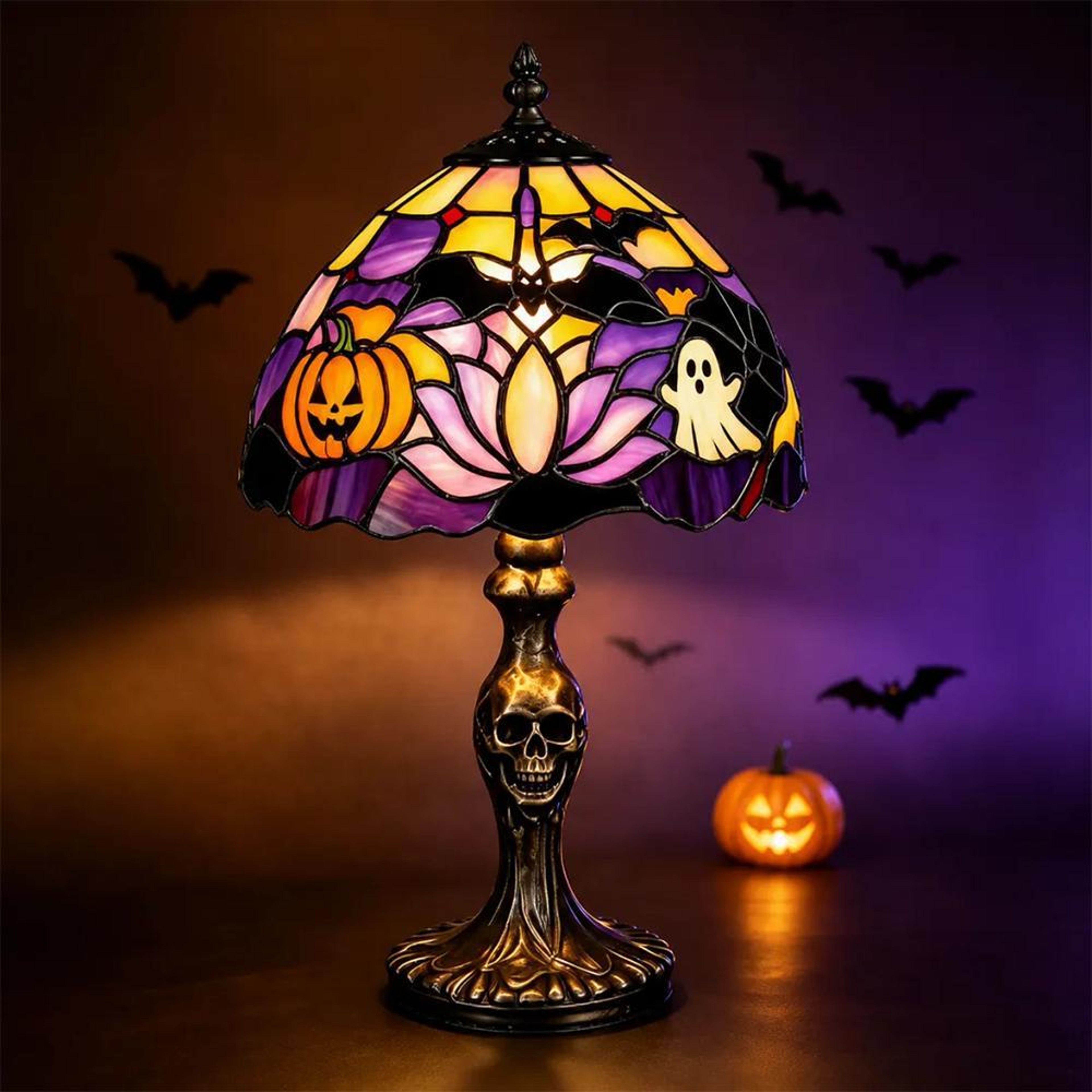 Halloween Ghost Stained Glass Lamp With LED Lighting And USB Power 7