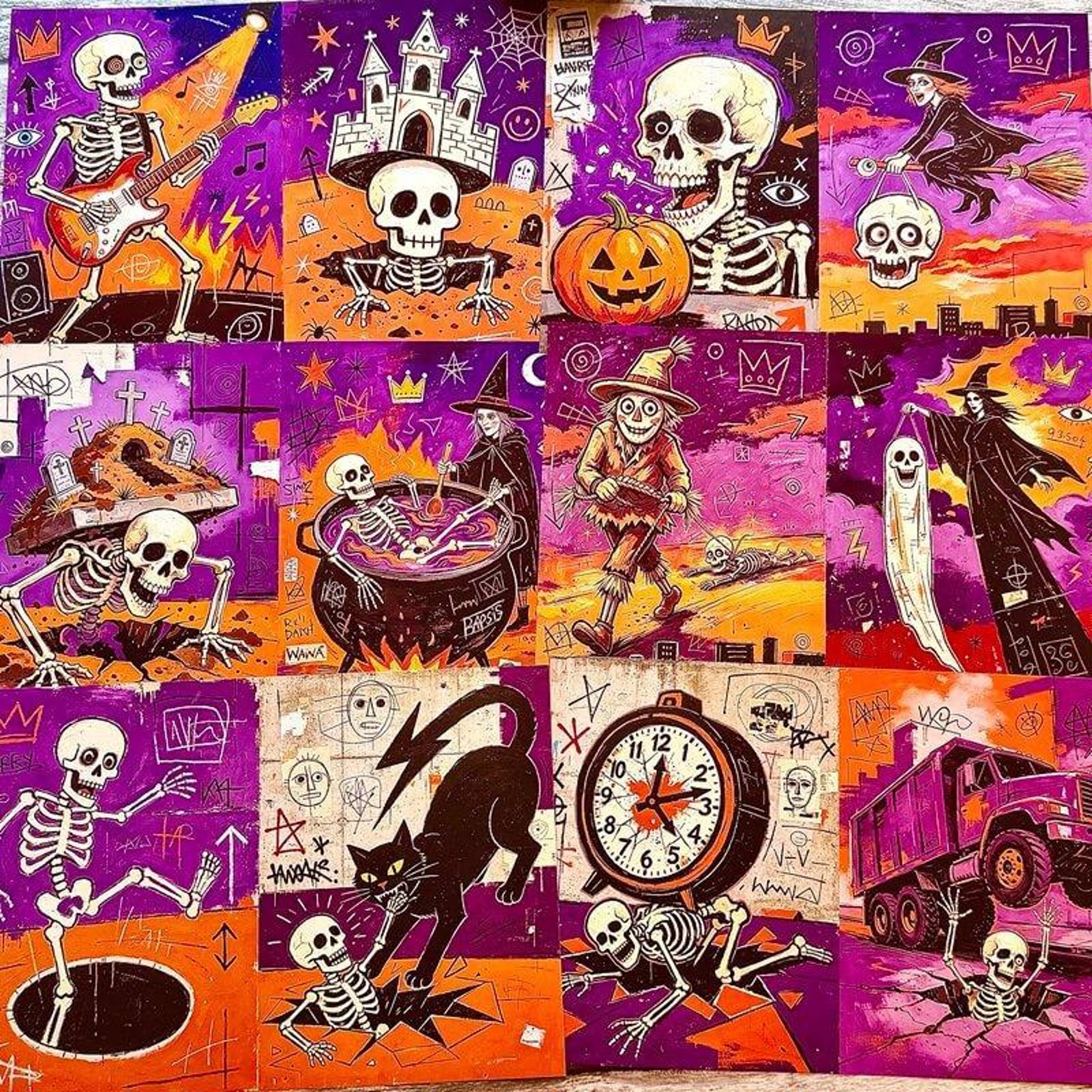 Gothic Halloween Wall Decor Paper With Spooky Cartoon Characters 7