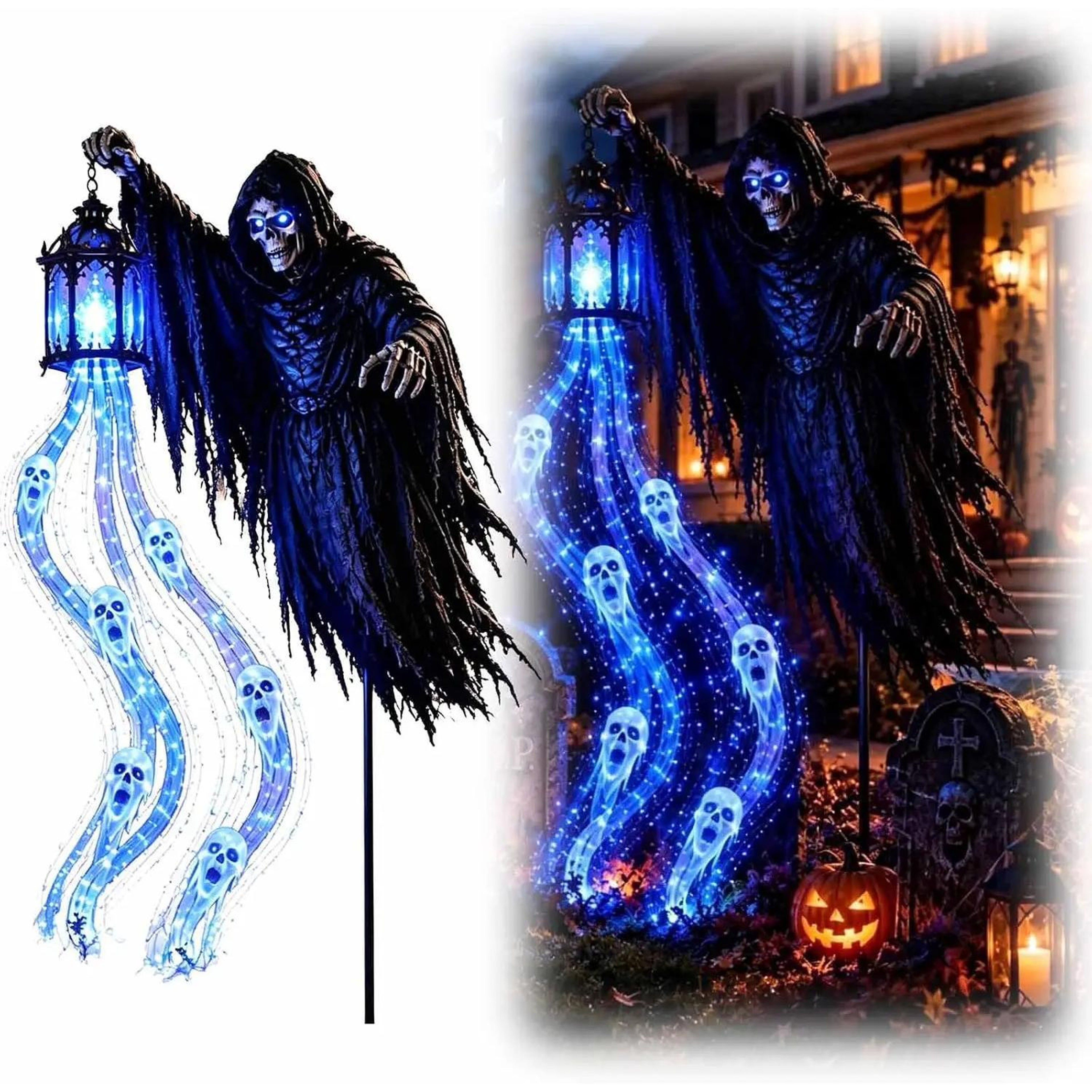 Halloween Soul Reaper Outdoor Lantern With Dynamic Blue LED Lighting 0