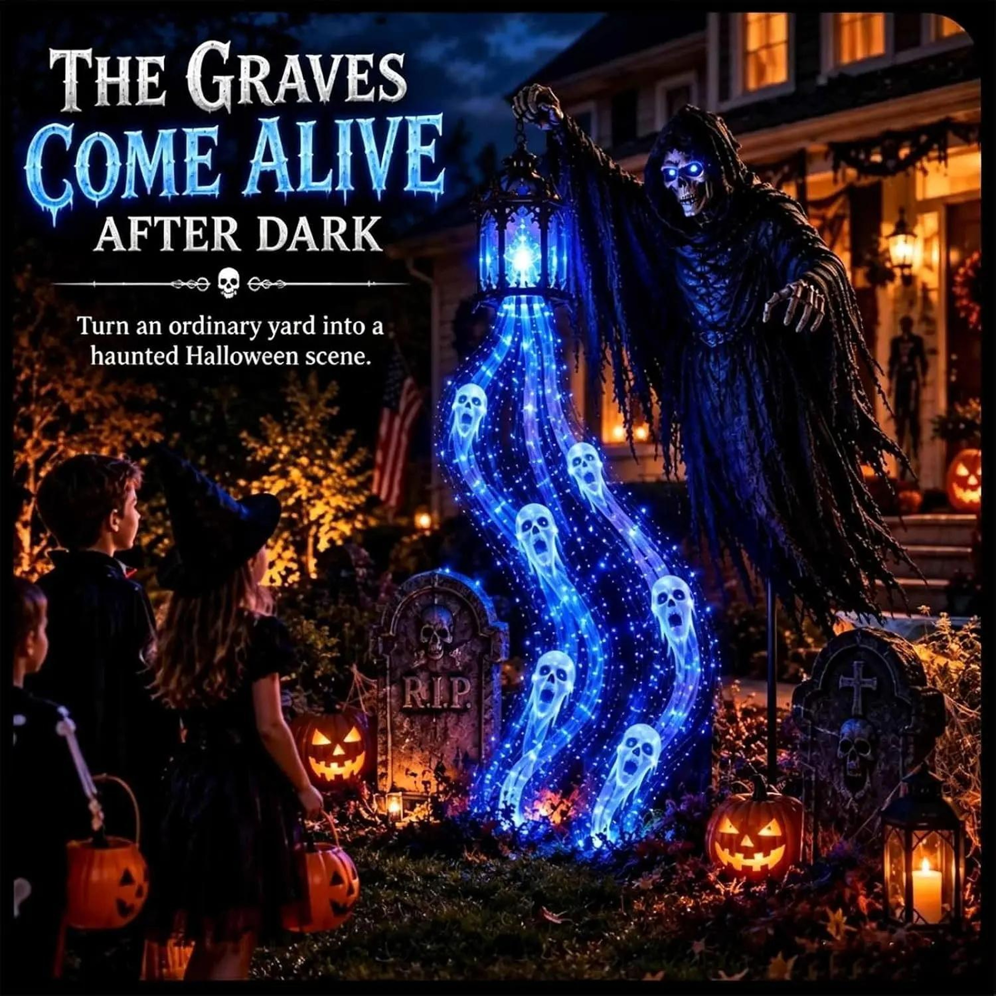 Halloween Soul Reaper Outdoor Lantern With Dynamic Blue LED Lighting 1