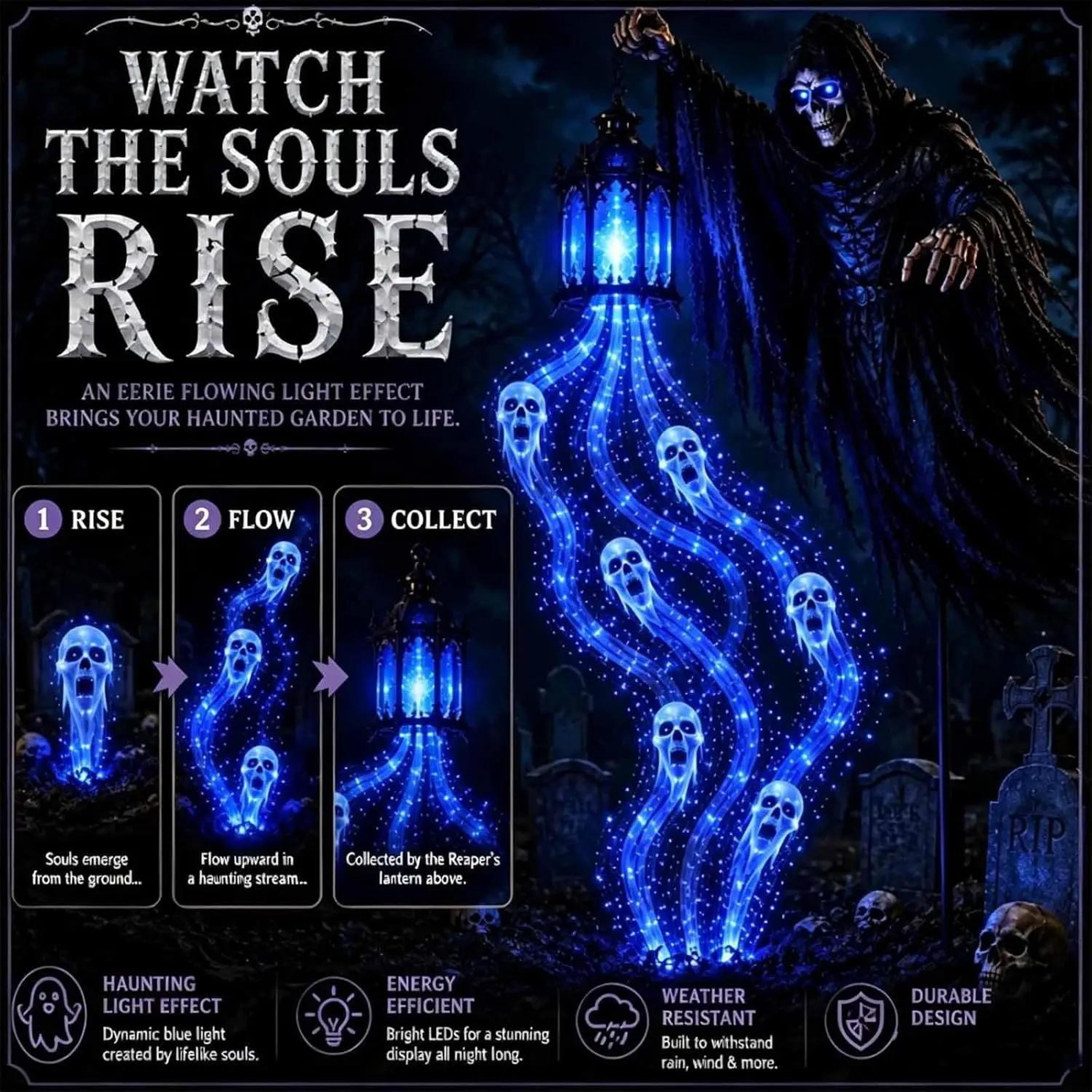 Halloween Soul Reaper Outdoor Lantern With Dynamic Blue LED Lighting 2