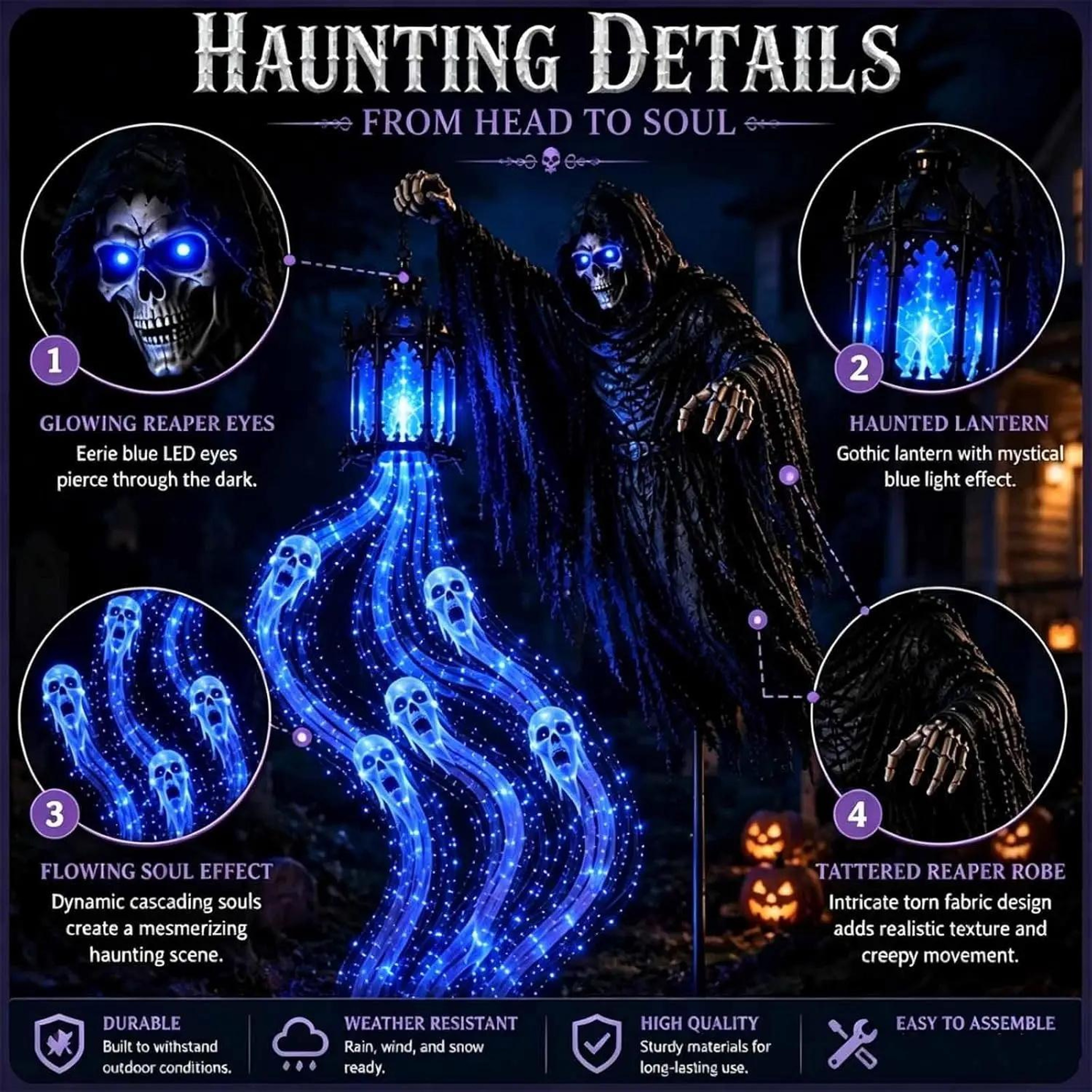 Halloween Soul Reaper Outdoor Lantern With Dynamic Blue LED Lighting 4