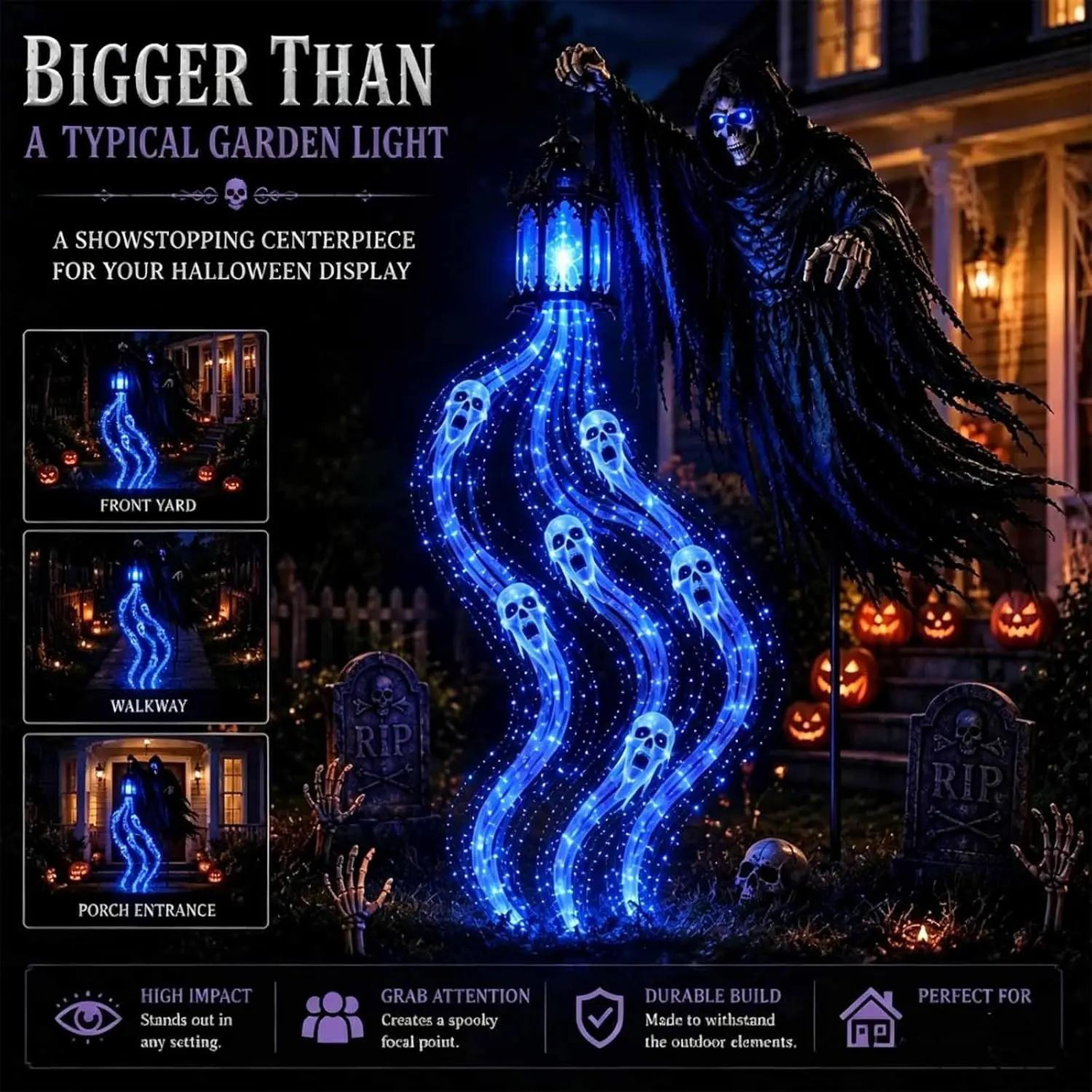 Halloween Soul Reaper Outdoor Lantern With Dynamic Blue LED Lighting 5
