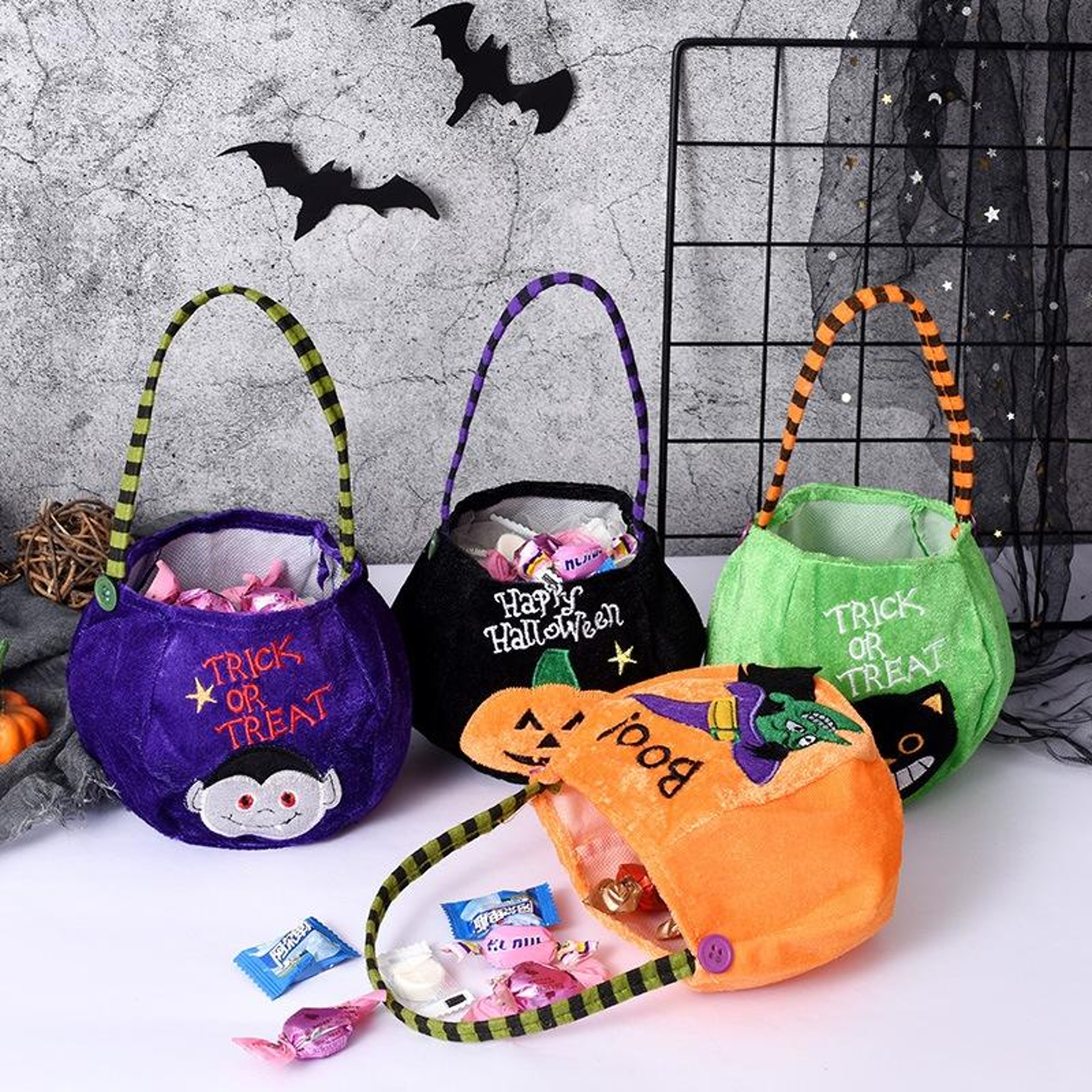 Halloween Candy Bag For Kids With Embroidered Design And Soft Cloth Handle 1