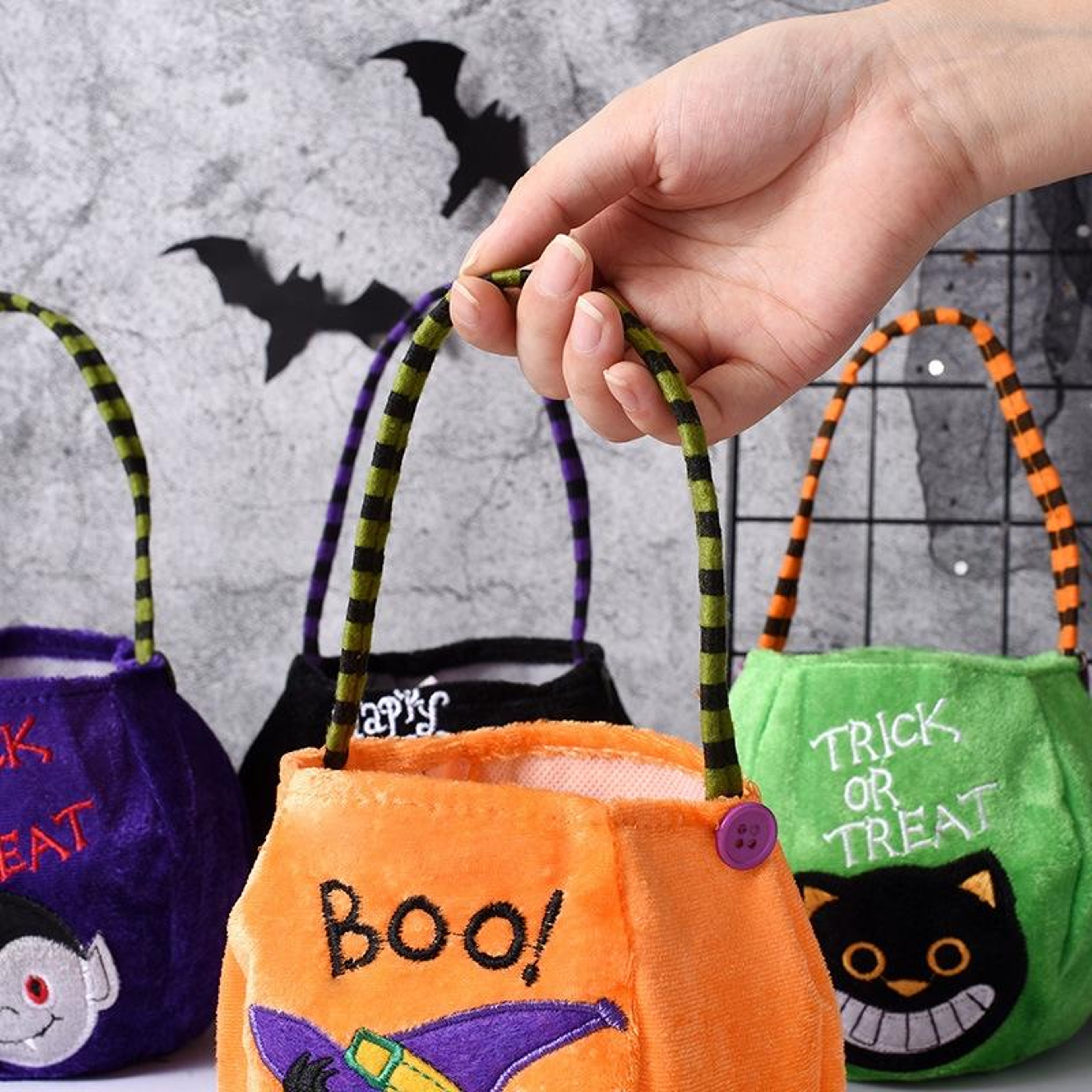 Halloween Candy Bag For Kids With Embroidered Design And Soft Cloth Handle 2