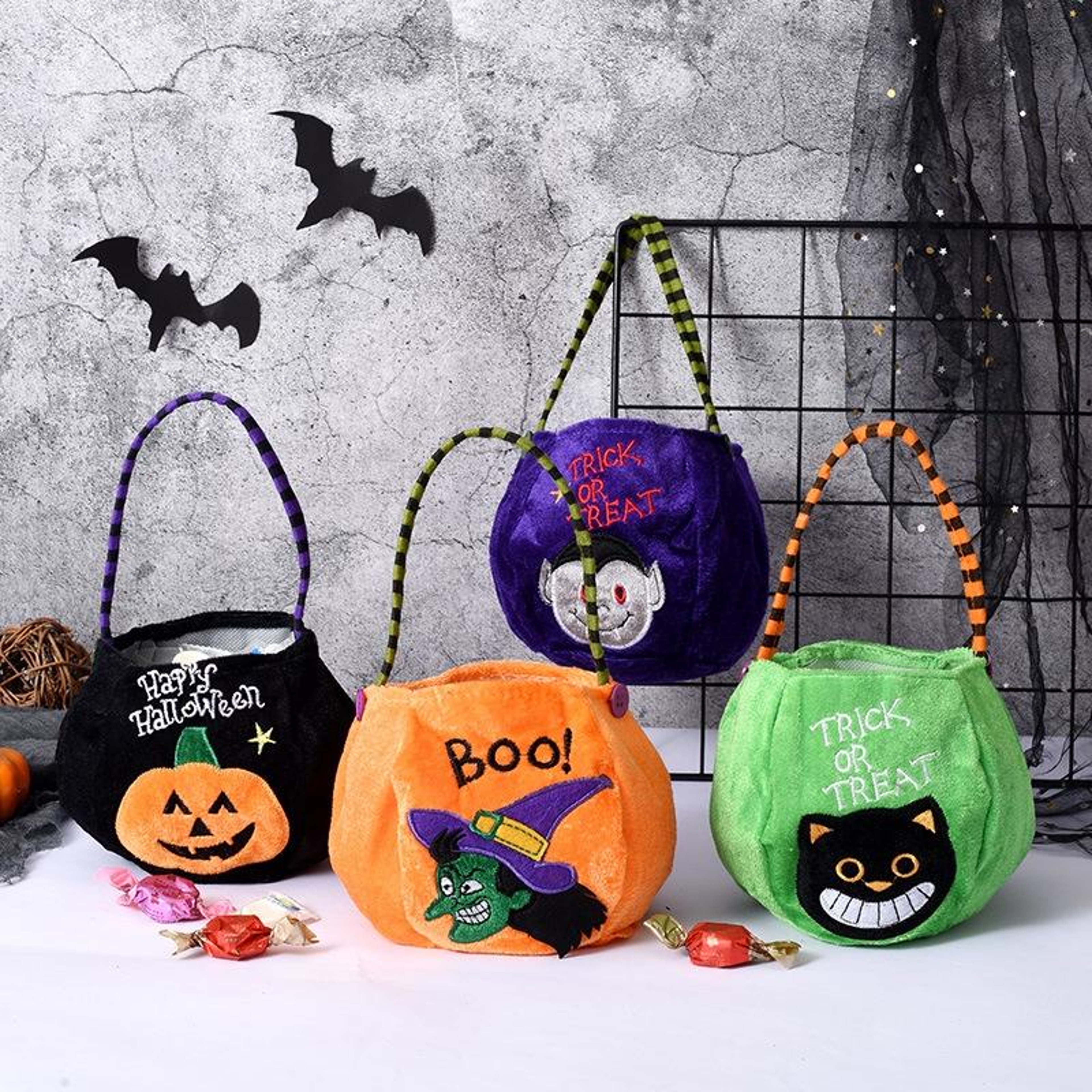 Halloween Candy Bag For Kids With Embroidered Design And Soft Cloth Handle 6