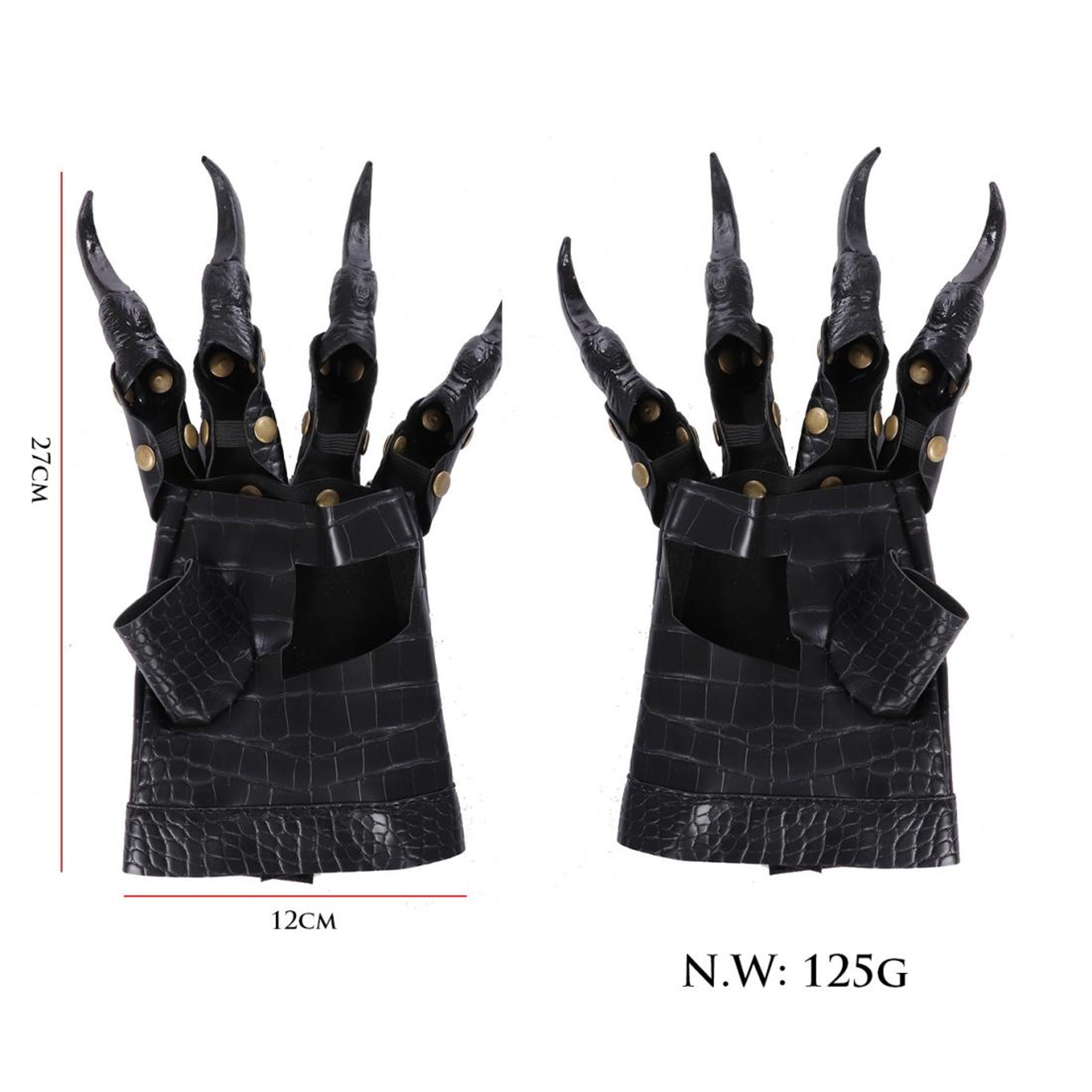 Halloween Dragon Claw Cosplay Gloves, Black Leather Costume Accessories – view 3