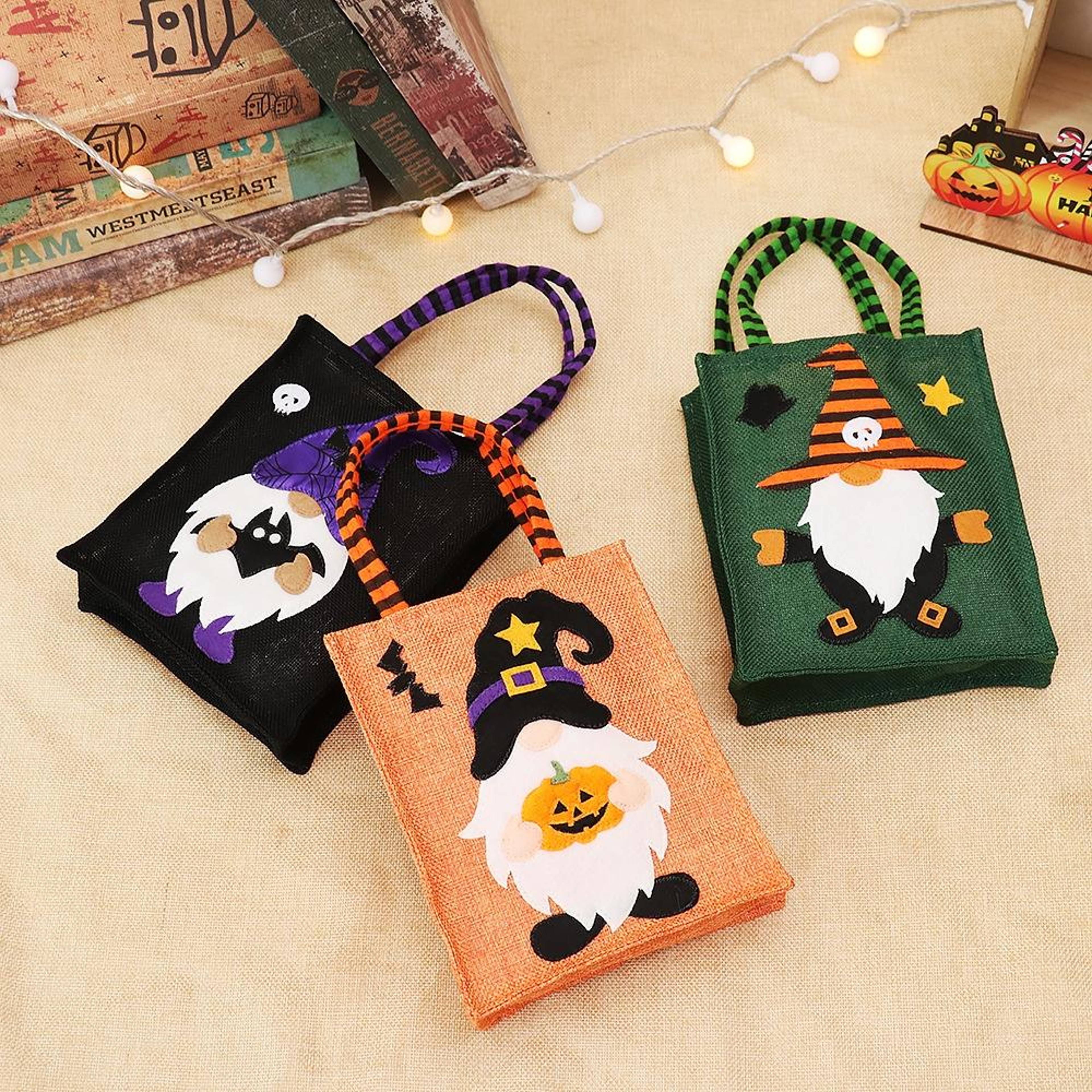 Halloween Cartoon Doll Linen Tote Bag For Candy And Gifts 0