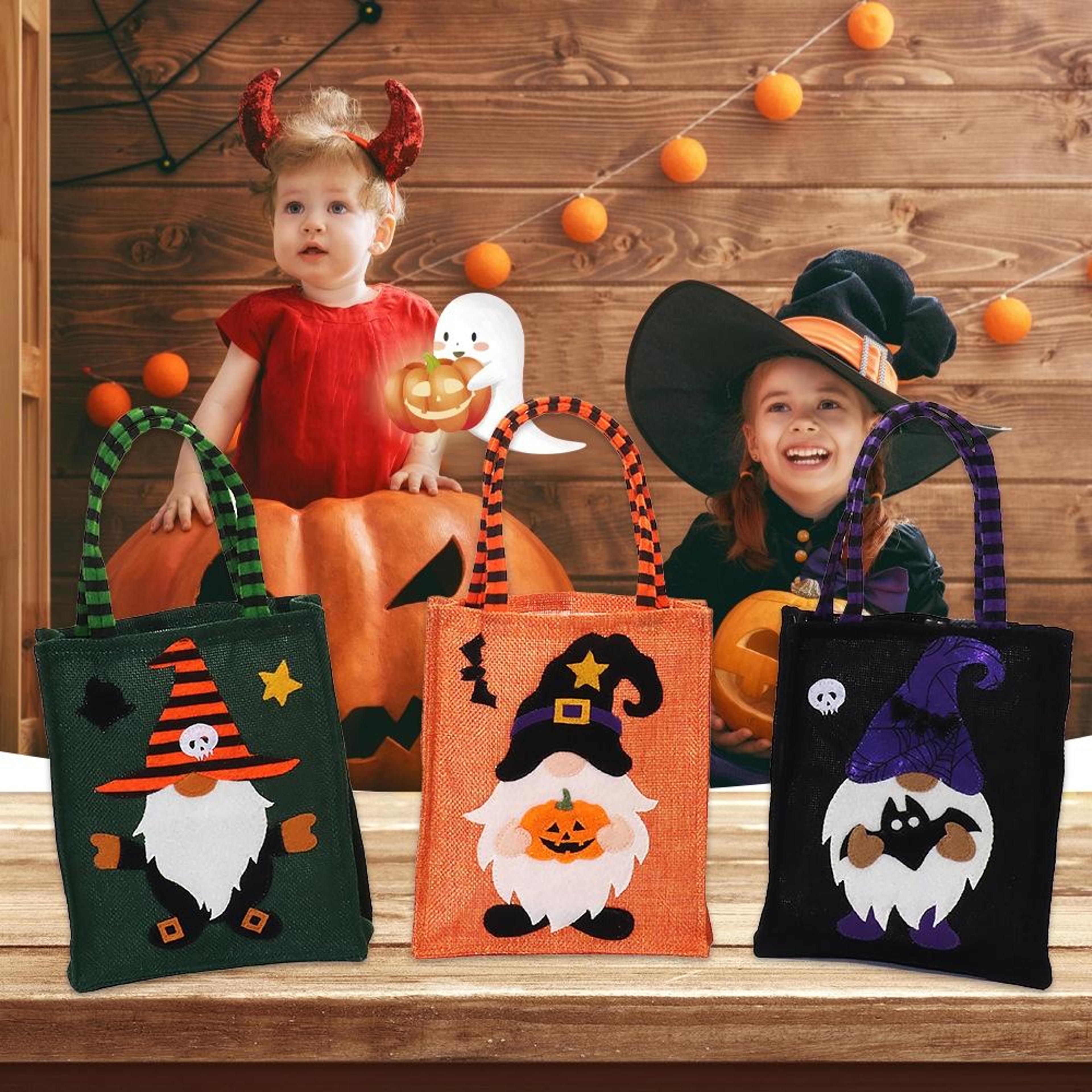 Halloween Cartoon Doll Linen Tote Bag For Candy And Gifts 4