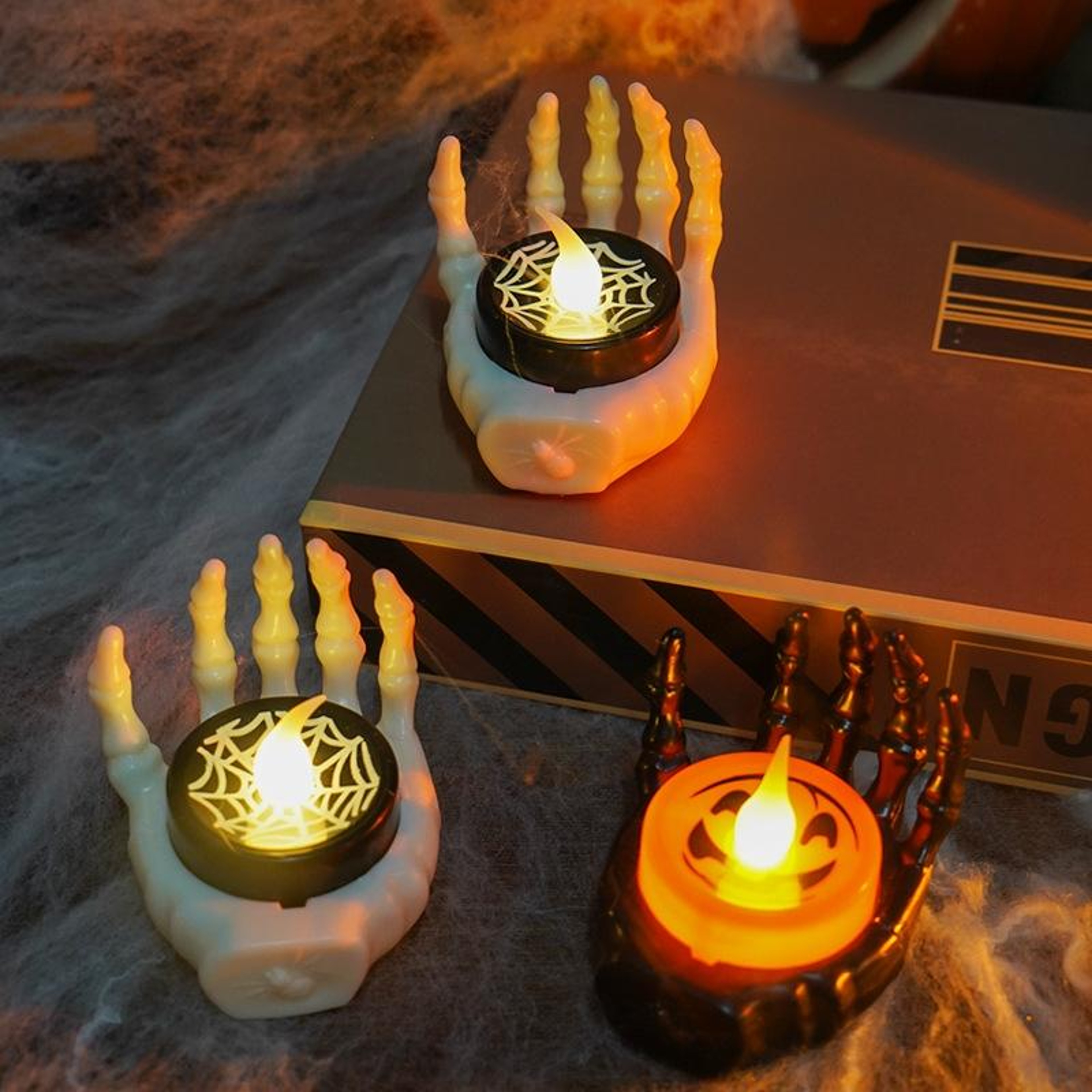 Halloween Skeleton Hand LED Candle Light With Yellow Glow 4